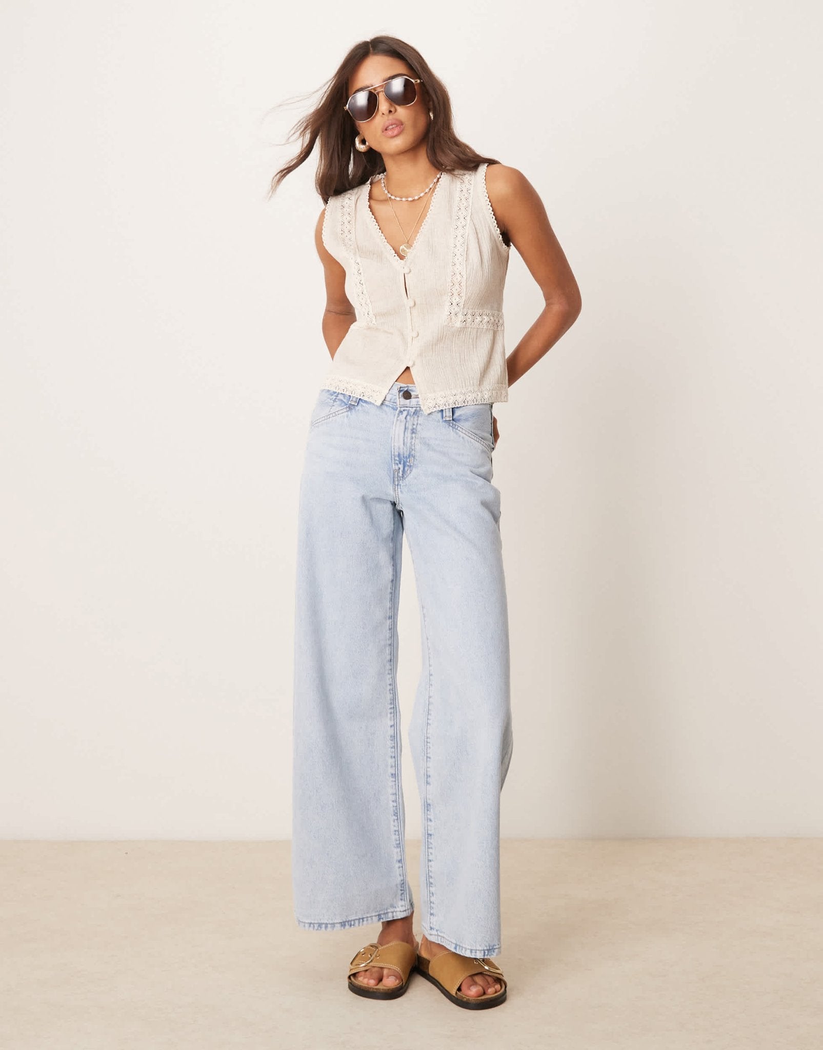 ASOS DESIGN lace trim waistcoat in cream - ASOS Sample Sale EU Store