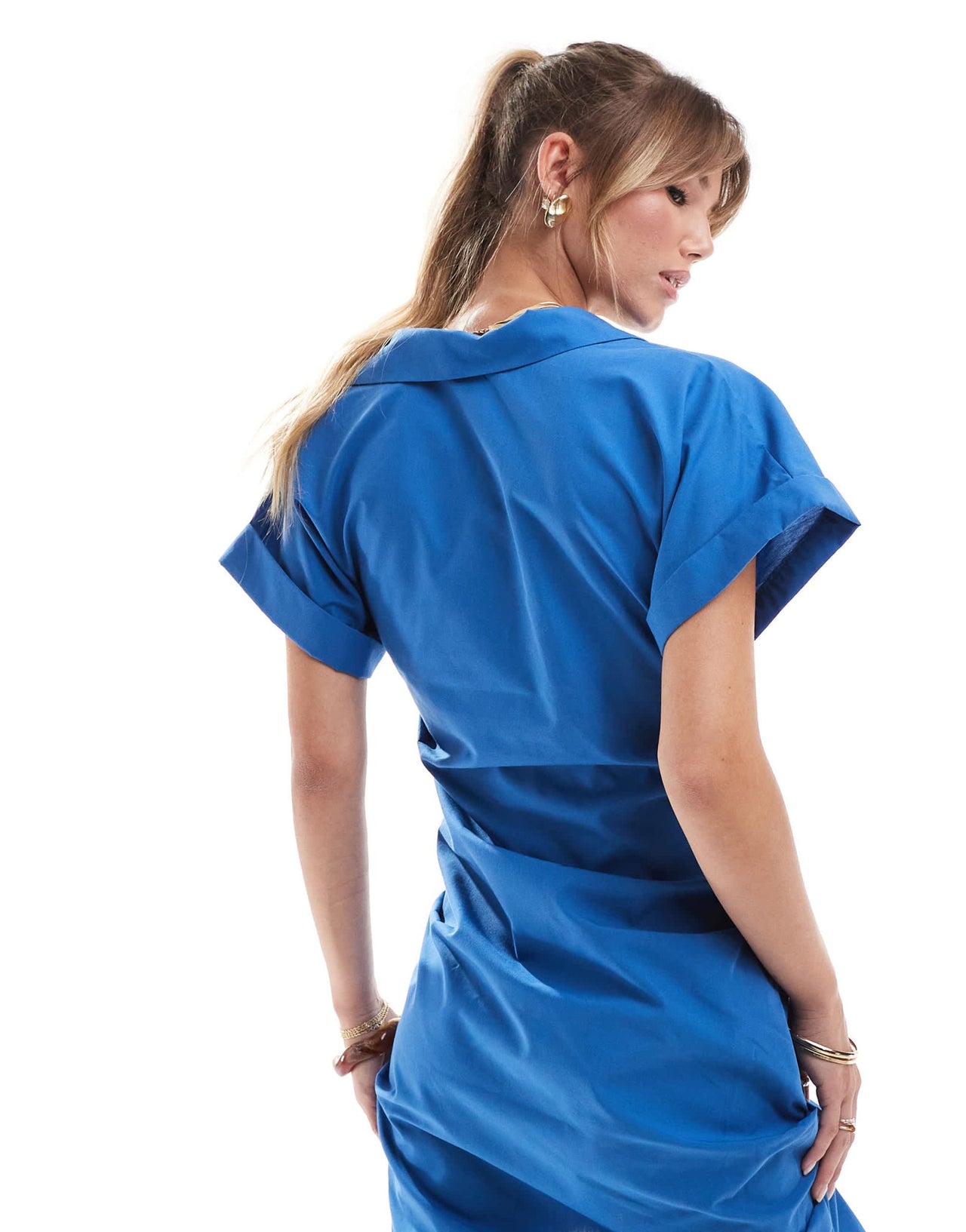 ASOS DESIGN lace up detail contrast mini shirt dress in blue - ASOS Sample Sale EU Store