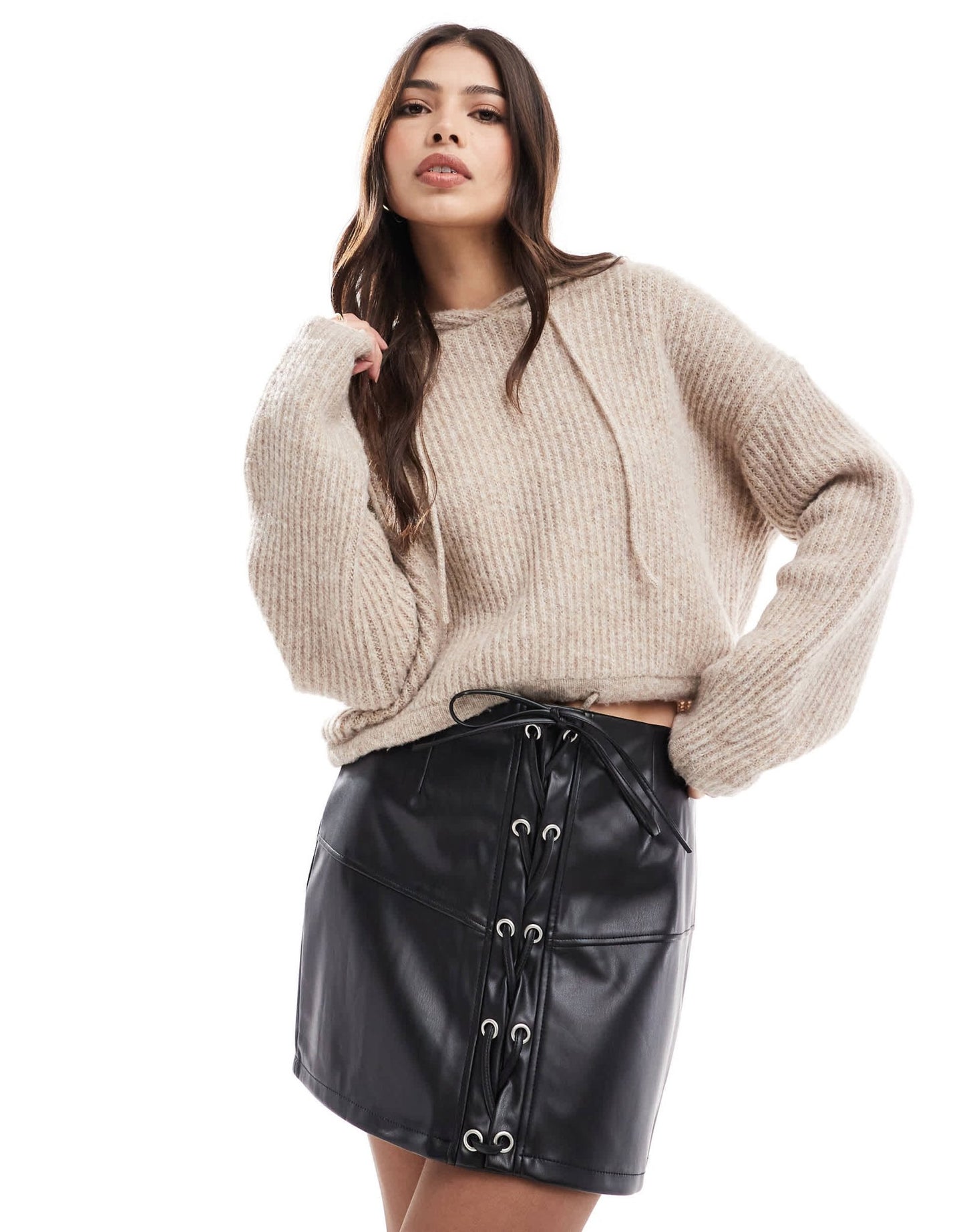 ASOS DESIGN lace up front leather look mini skirt in black - ASOS Sample Sale EU Store