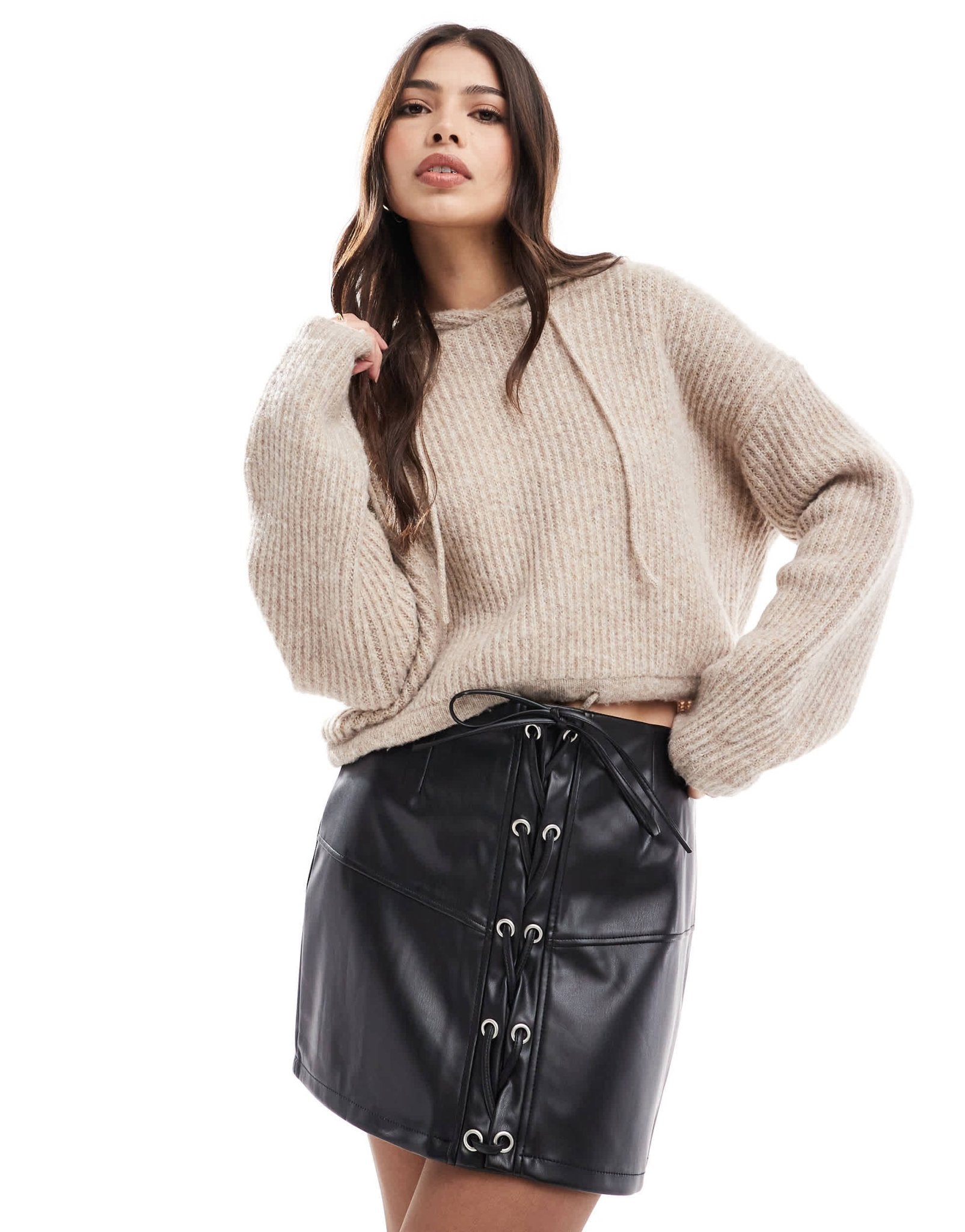 ASOS DESIGN lace up front leather look mini skirt in black - ASOS Sample Sale EU Store