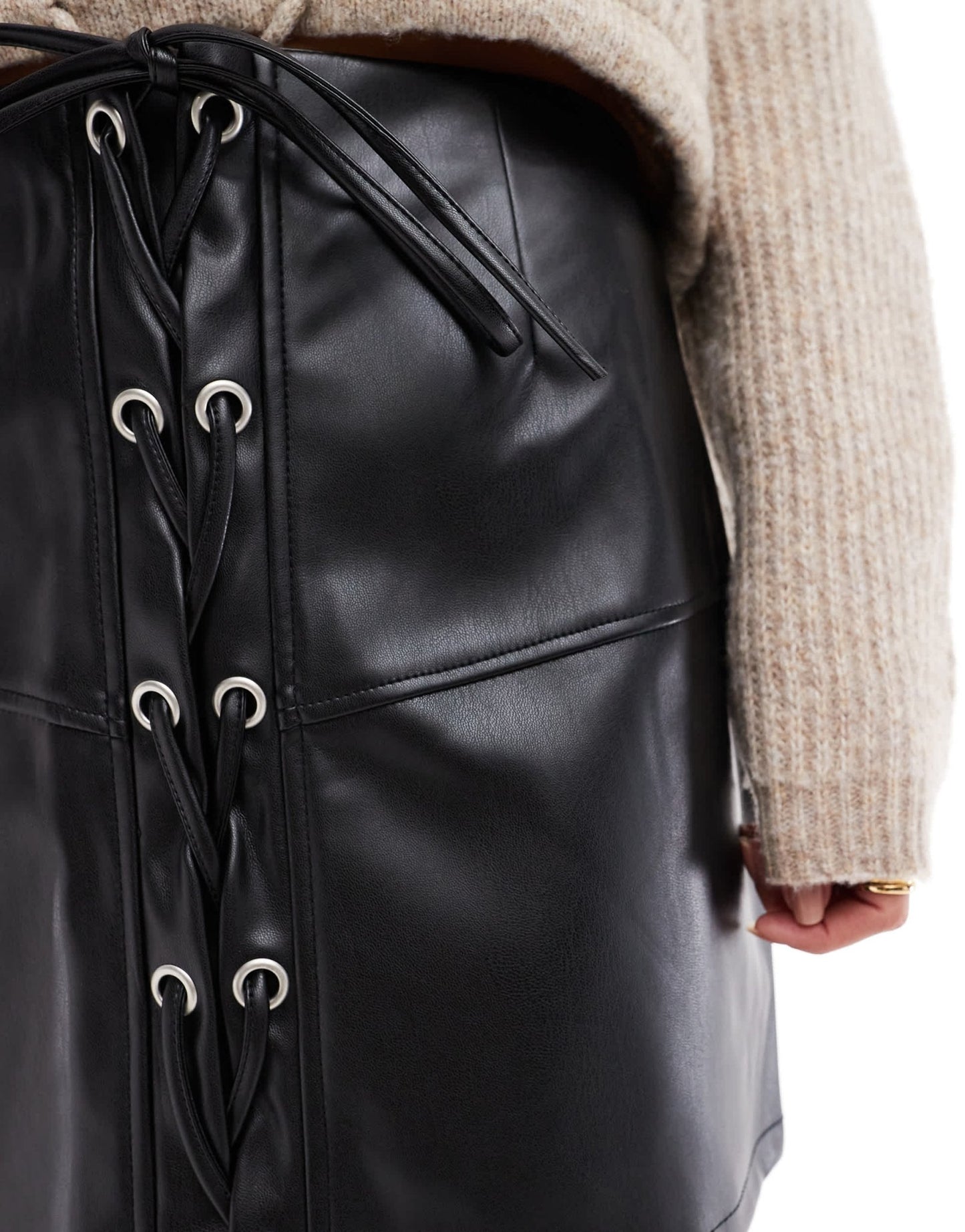 ASOS DESIGN lace up front leather look mini skirt in black - ASOS Sample Sale EU Store