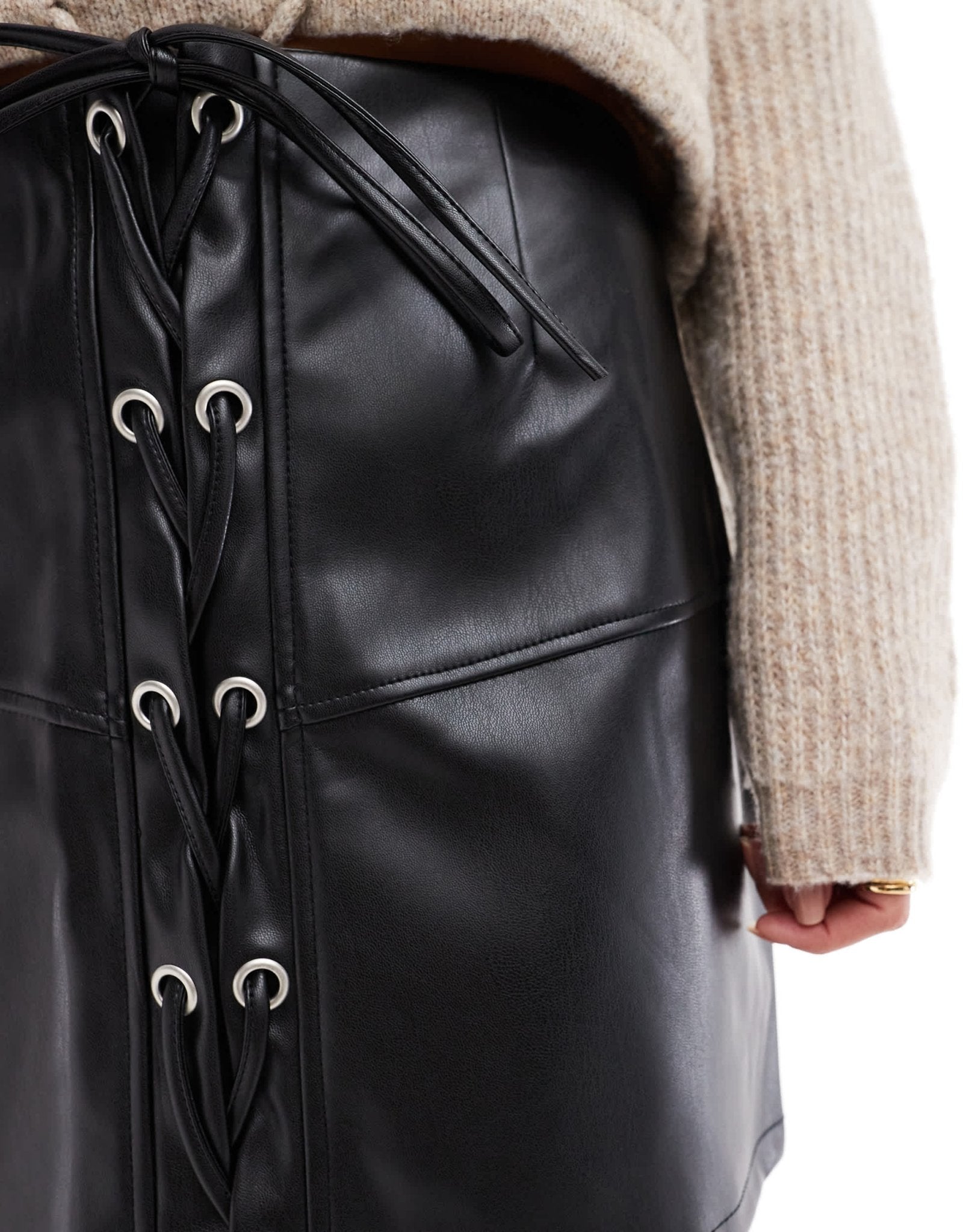 ASOS DESIGN lace up front leather look mini skirt in black - ASOS Sample Sale EU Store