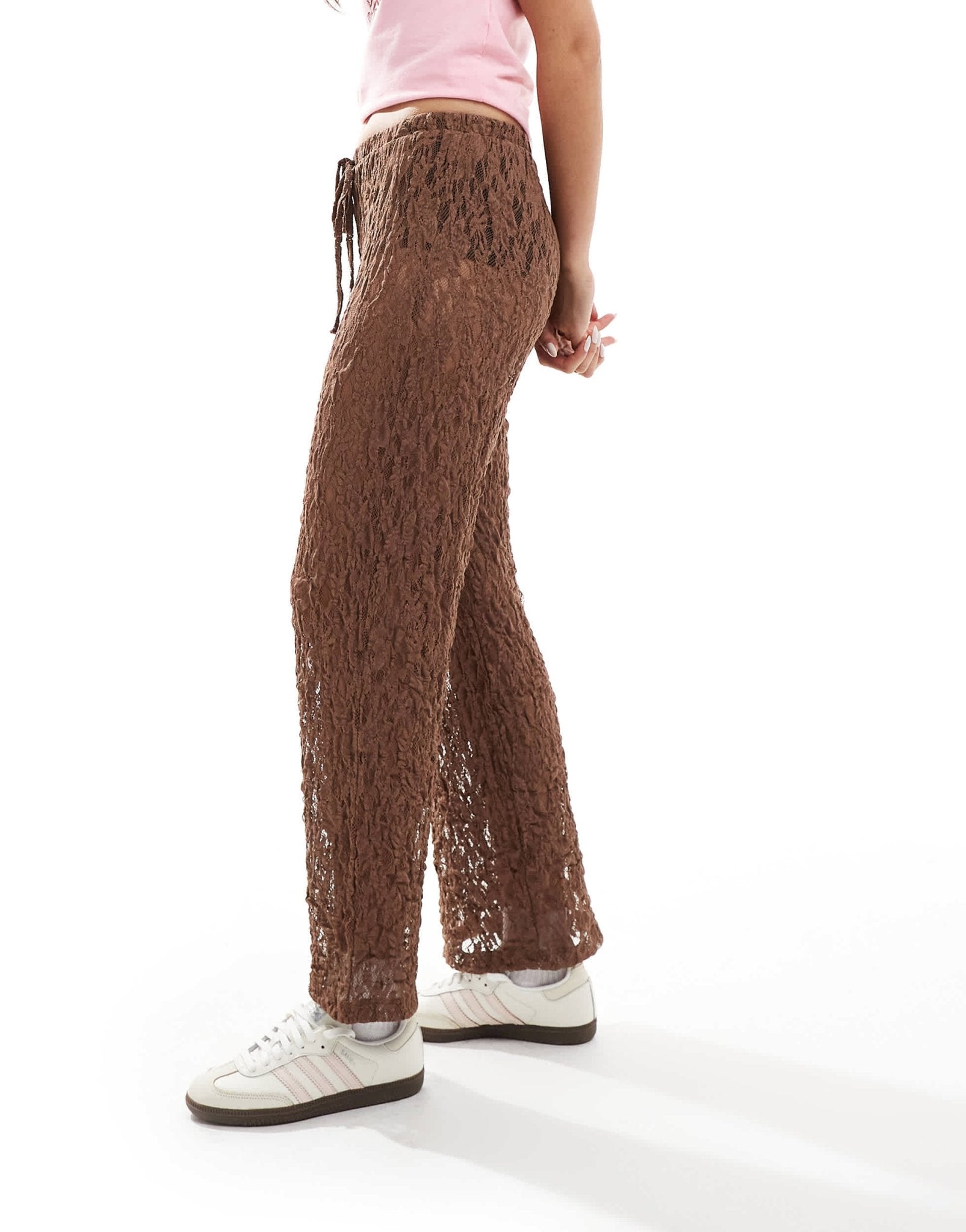 ASOS DESIGN lace wide leg trousers in brown - ASOS Sample Sale EU Store