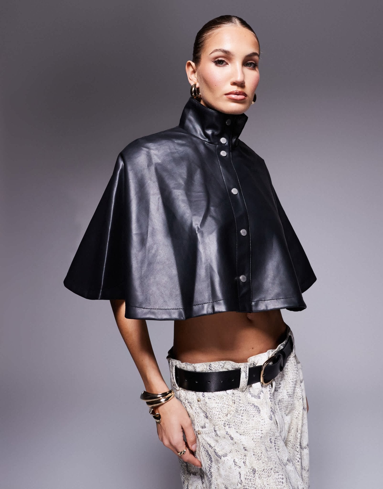 ASOS DESIGN leather look cape jacket in black - ASOS Sample Sale EU Store