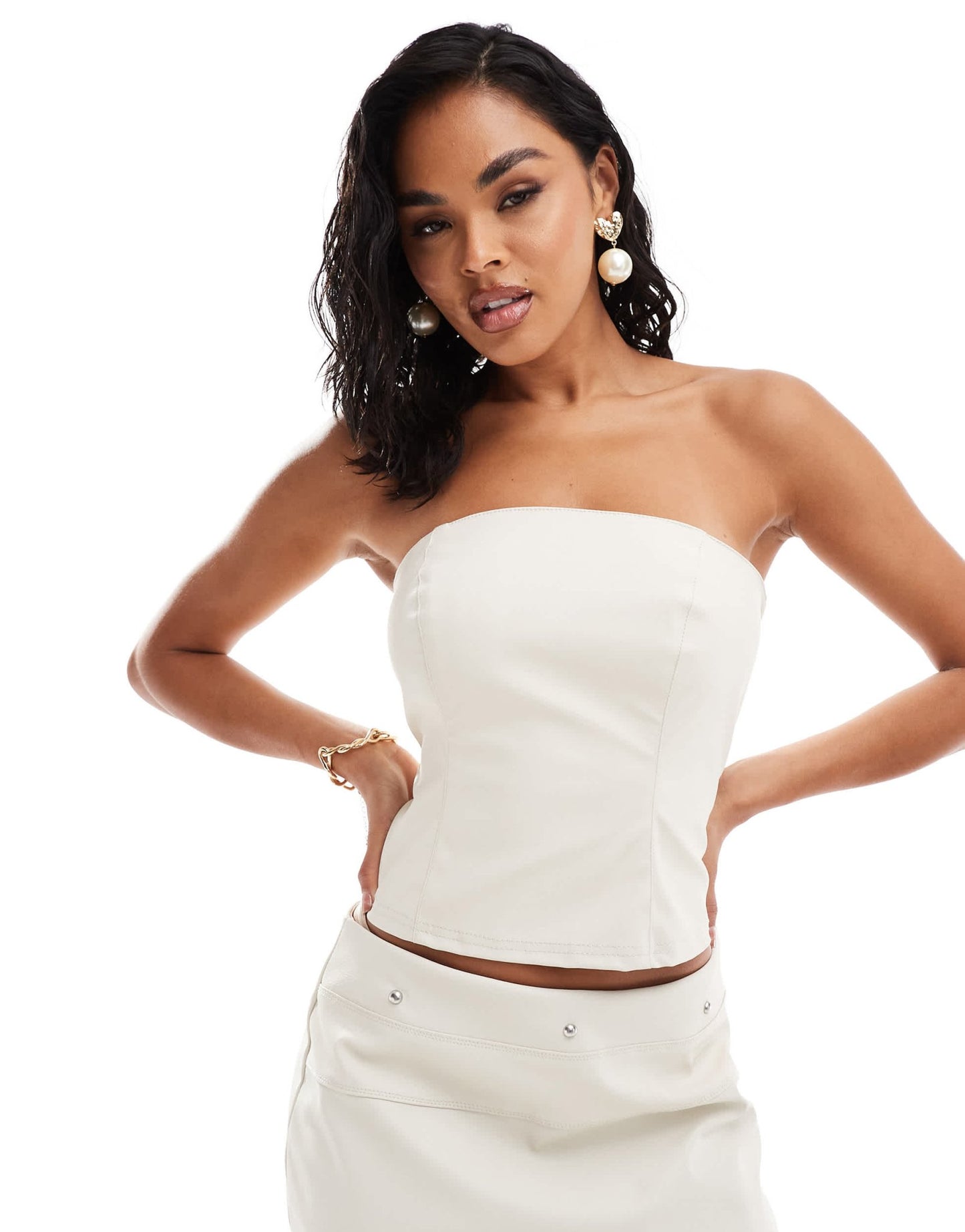 ASOS DESIGN leather look clean bandeau corset co - ord in cream - ASOS Sample Sale EU Store