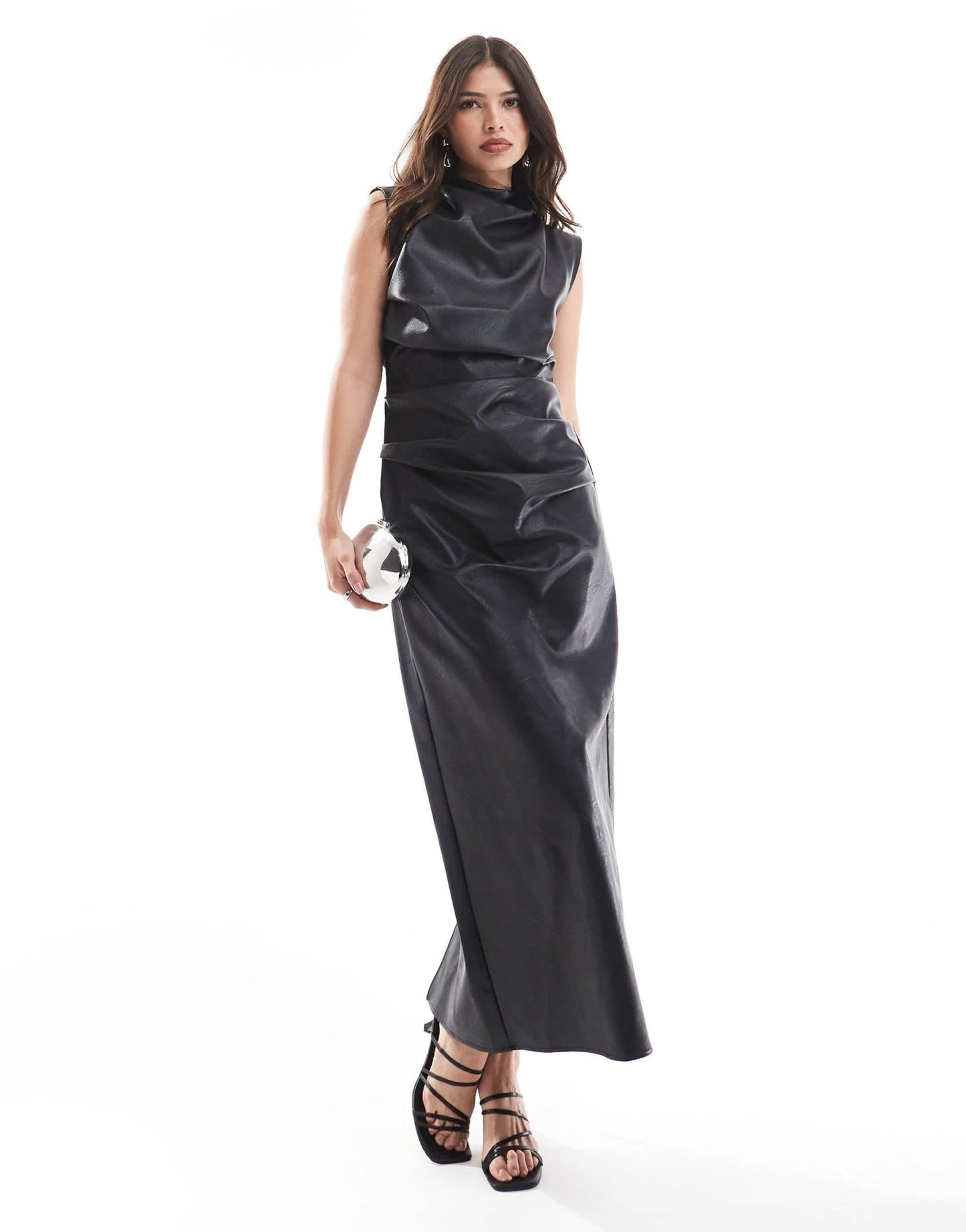 ASOS DESIGN leather look midi dress with ruching detail in black - ASOS Sample Sale EU Store