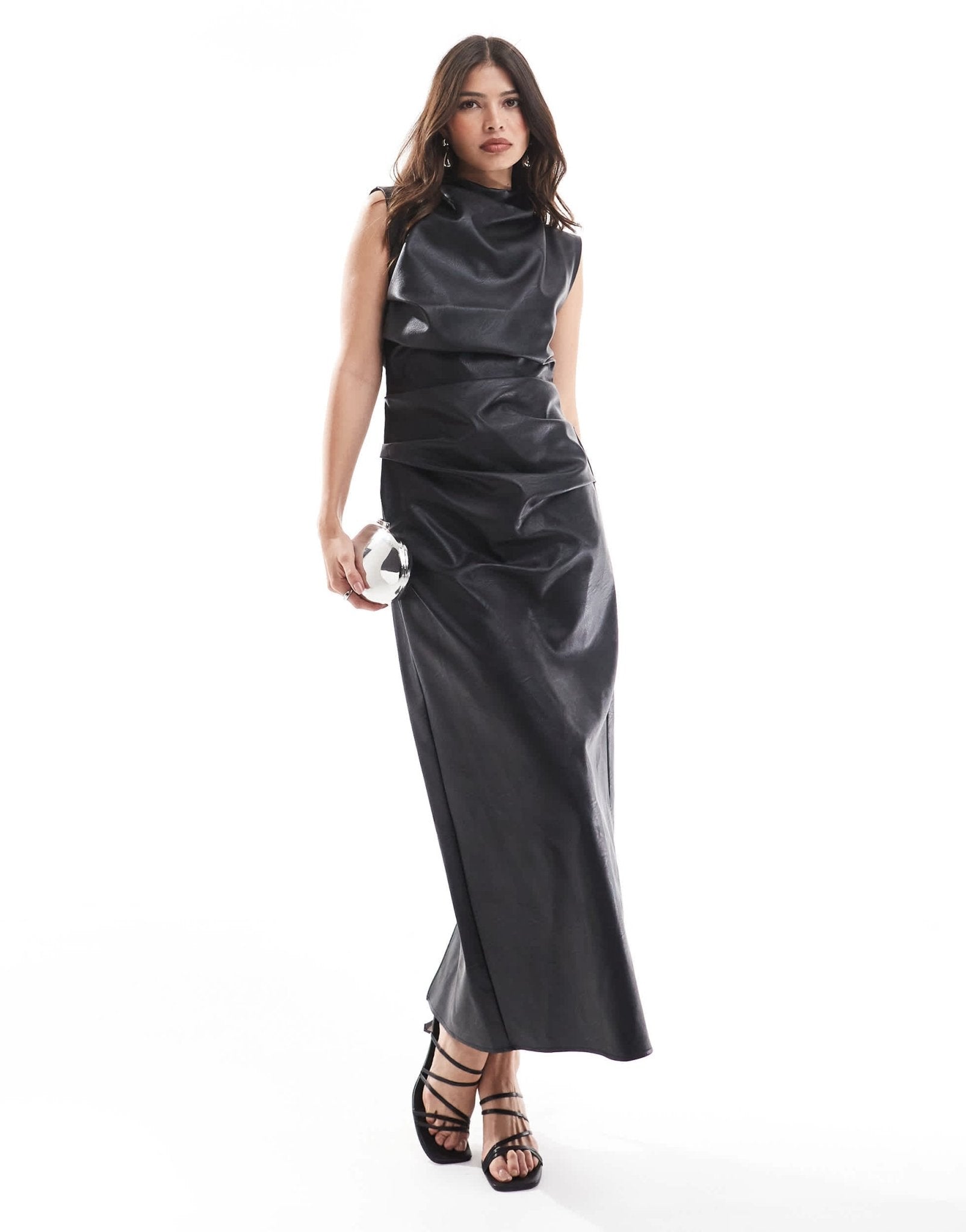 ASOS DESIGN leather look midi dress with ruching detail in black - ASOS Sample Sale EU Store