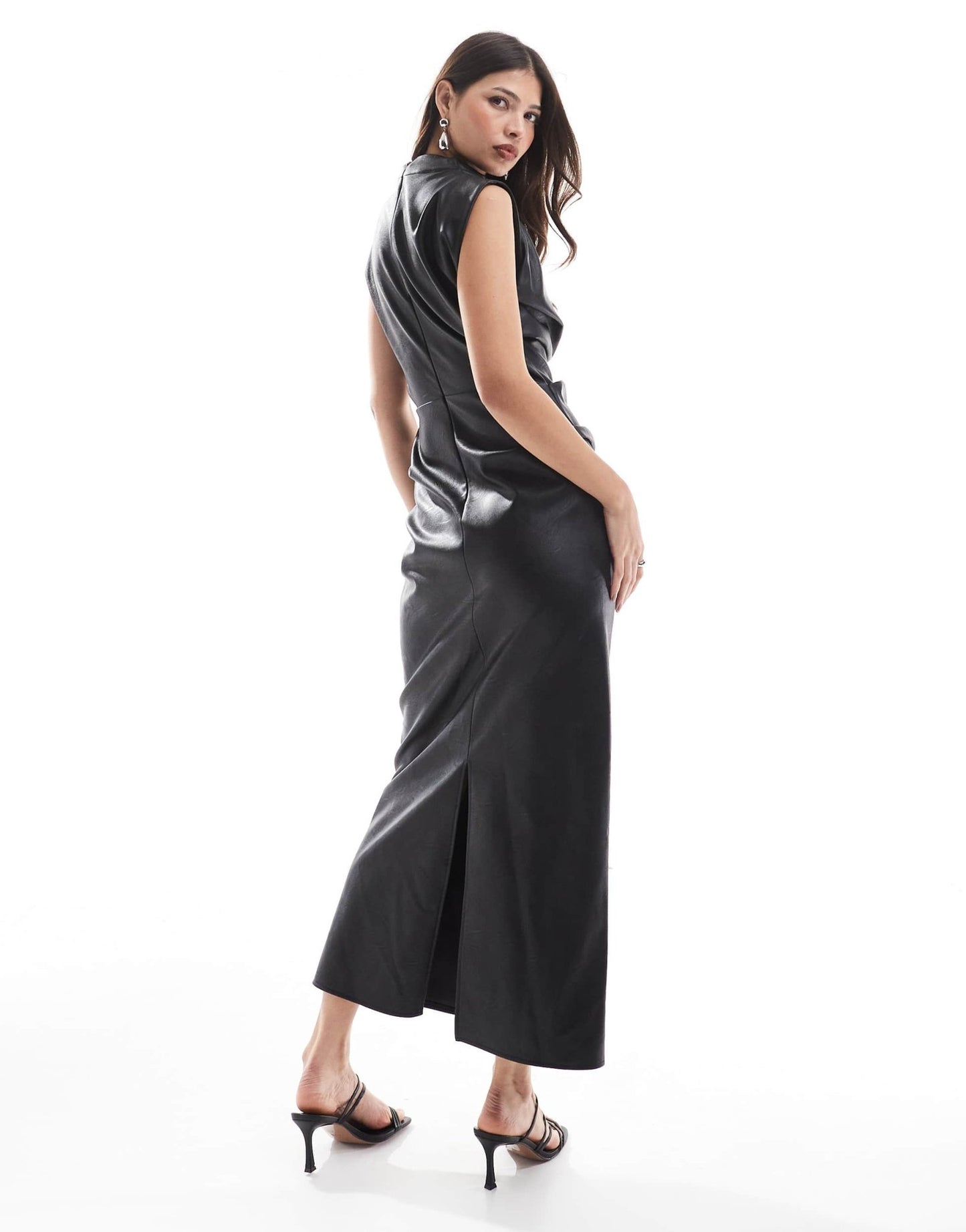 ASOS DESIGN leather look midi dress with ruching detail in black - ASOS Sample Sale EU Store