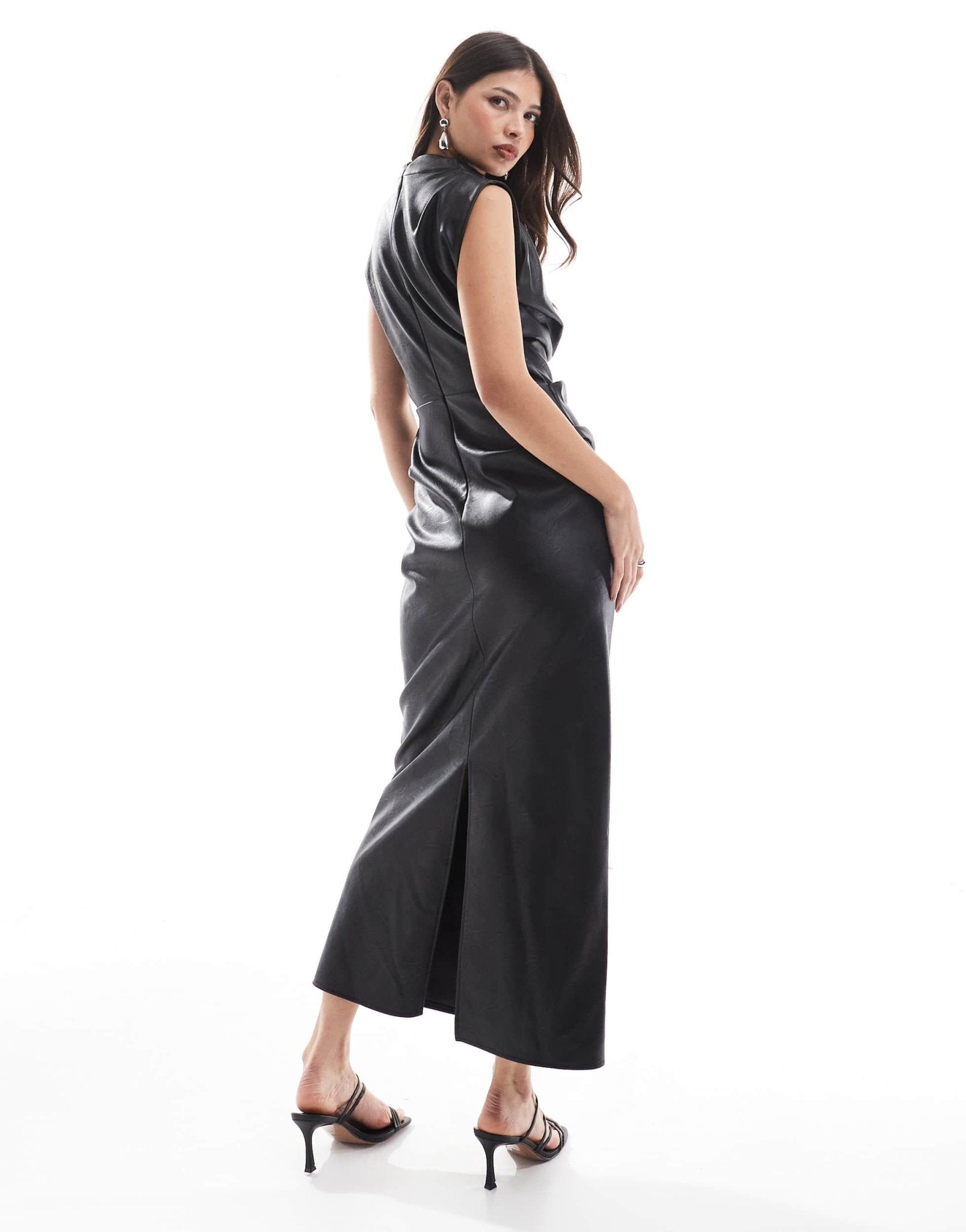 ASOS DESIGN leather look midi dress with ruching detail in black - ASOS Sample Sale EU Store