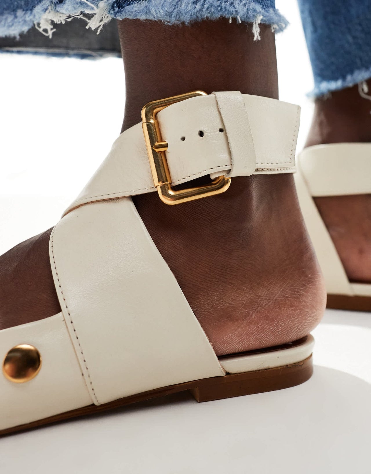 ASOS DESIGN Level premium leather studded ballet in off white - ASOS Sample Sale EU Store