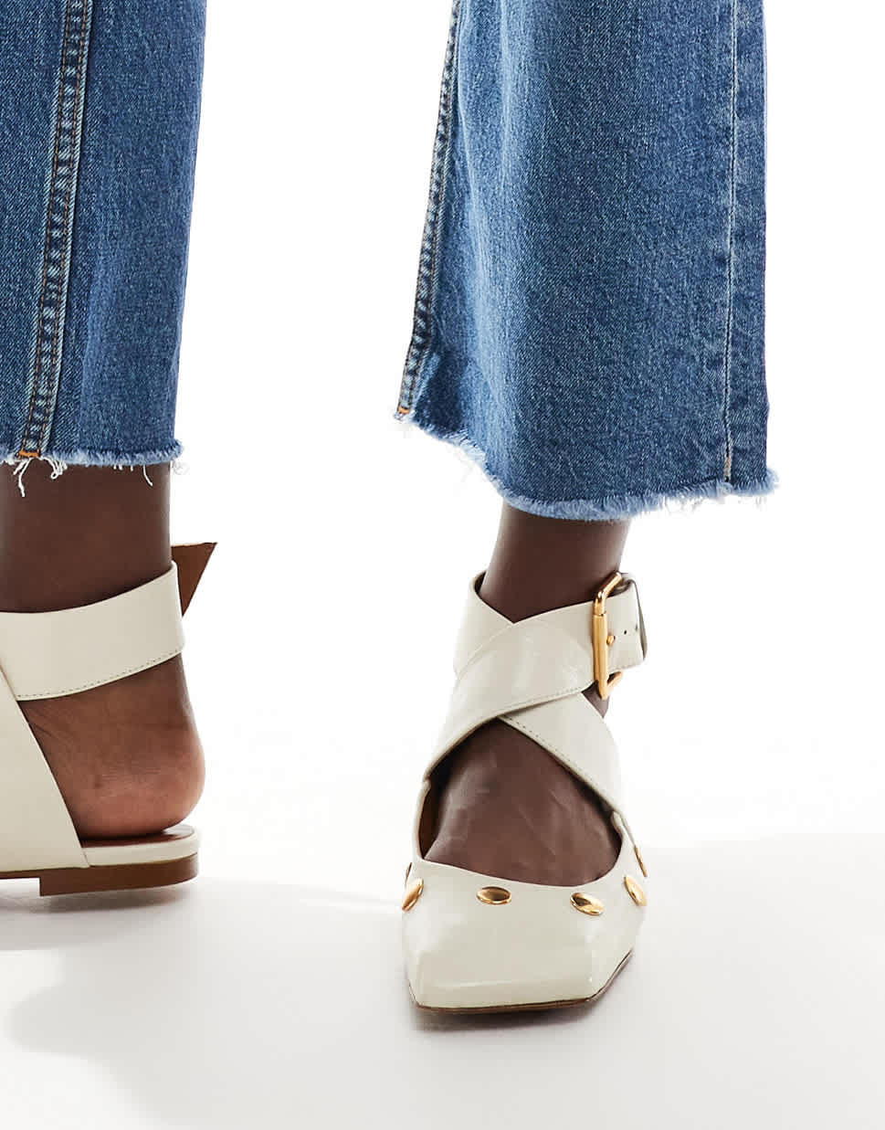 ASOS DESIGN Level premium leather studded ballet in off white - ASOS Sample Sale EU Store
