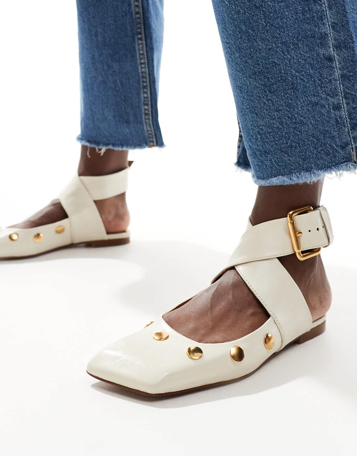 ASOS DESIGN Level premium leather studded ballet in off white - ASOS Sample Sale EU Store