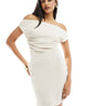 ASOS DESIGN linen bardot bias cut mini dress with waist gathers in oatmeal