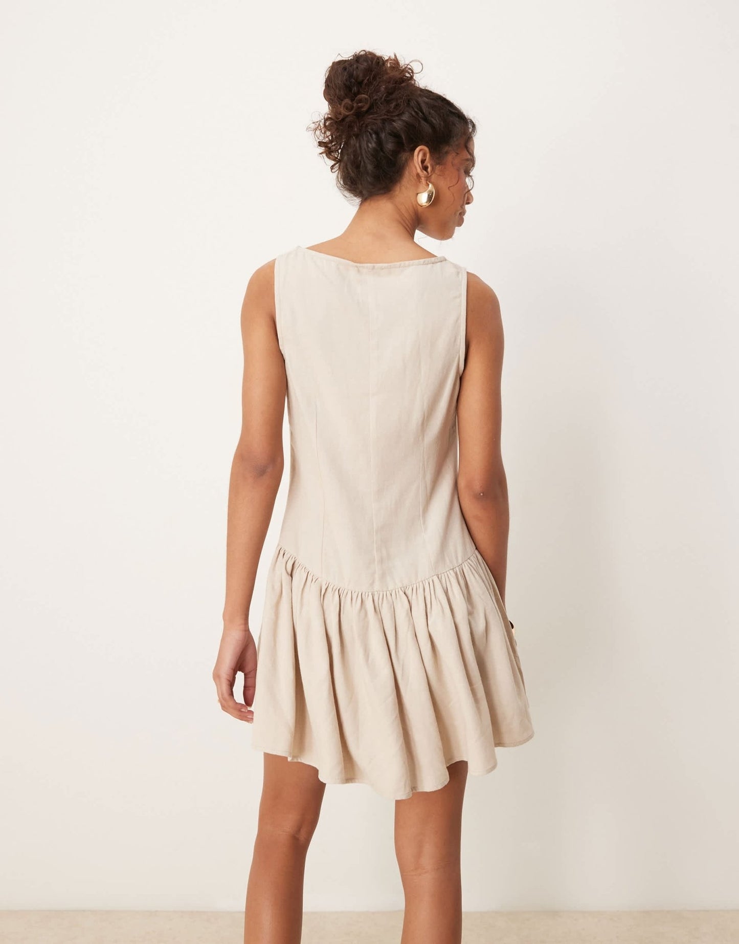 ASOS DESIGN linen blend drop waist mini dress in mocha - ASOS Sample Sale EU Store