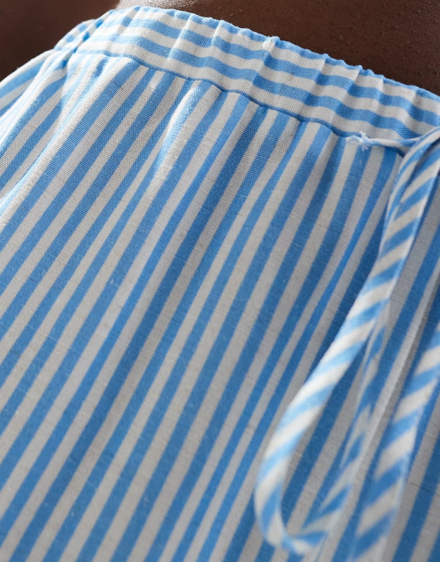 ASOS DESIGN linen blend pull on wide leg trouser in blue stripe - ASOS Sample Sale EU Store