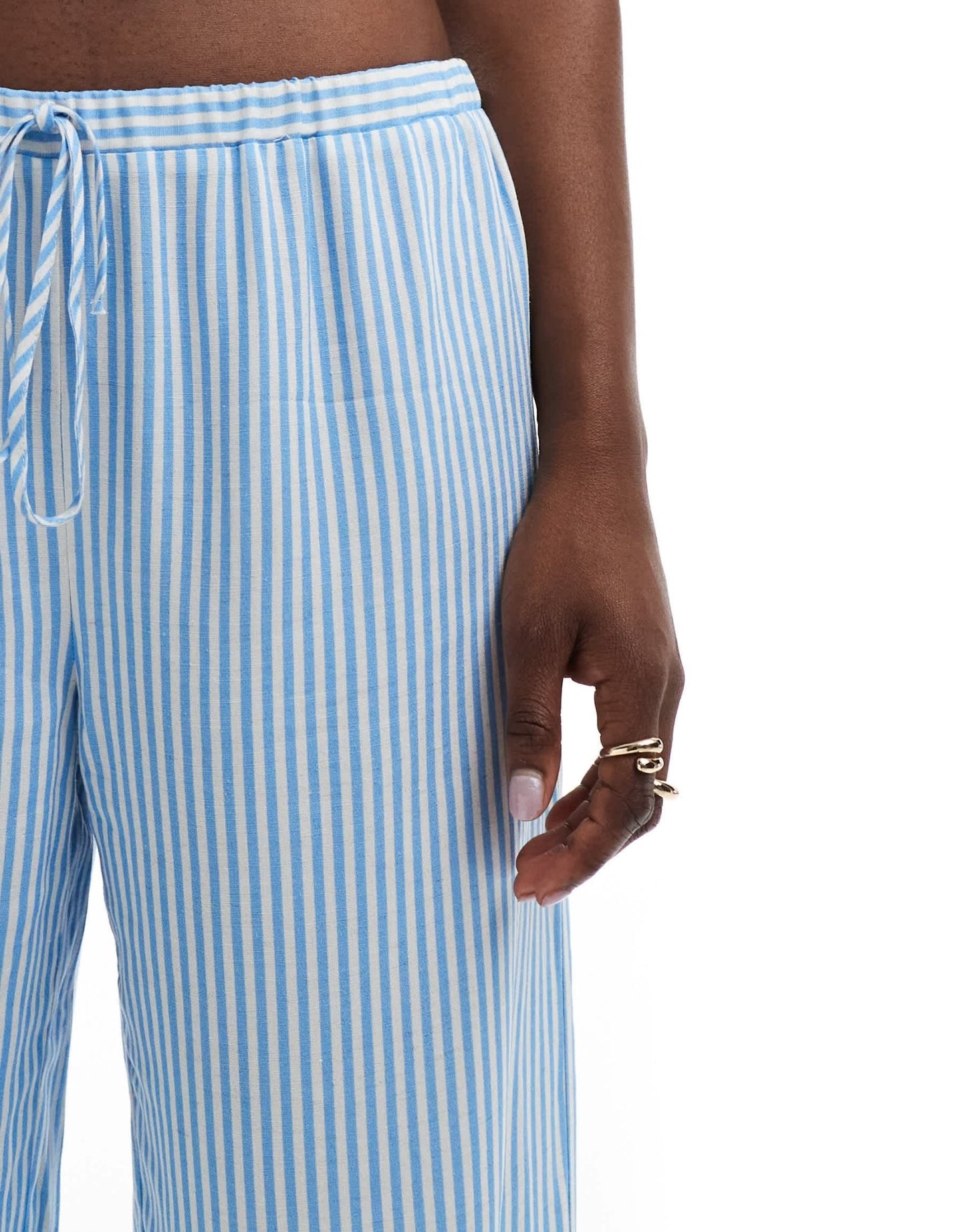 ASOS DESIGN linen blend pull on wide leg trouser in blue stripe - ASOS Sample Sale EU Store