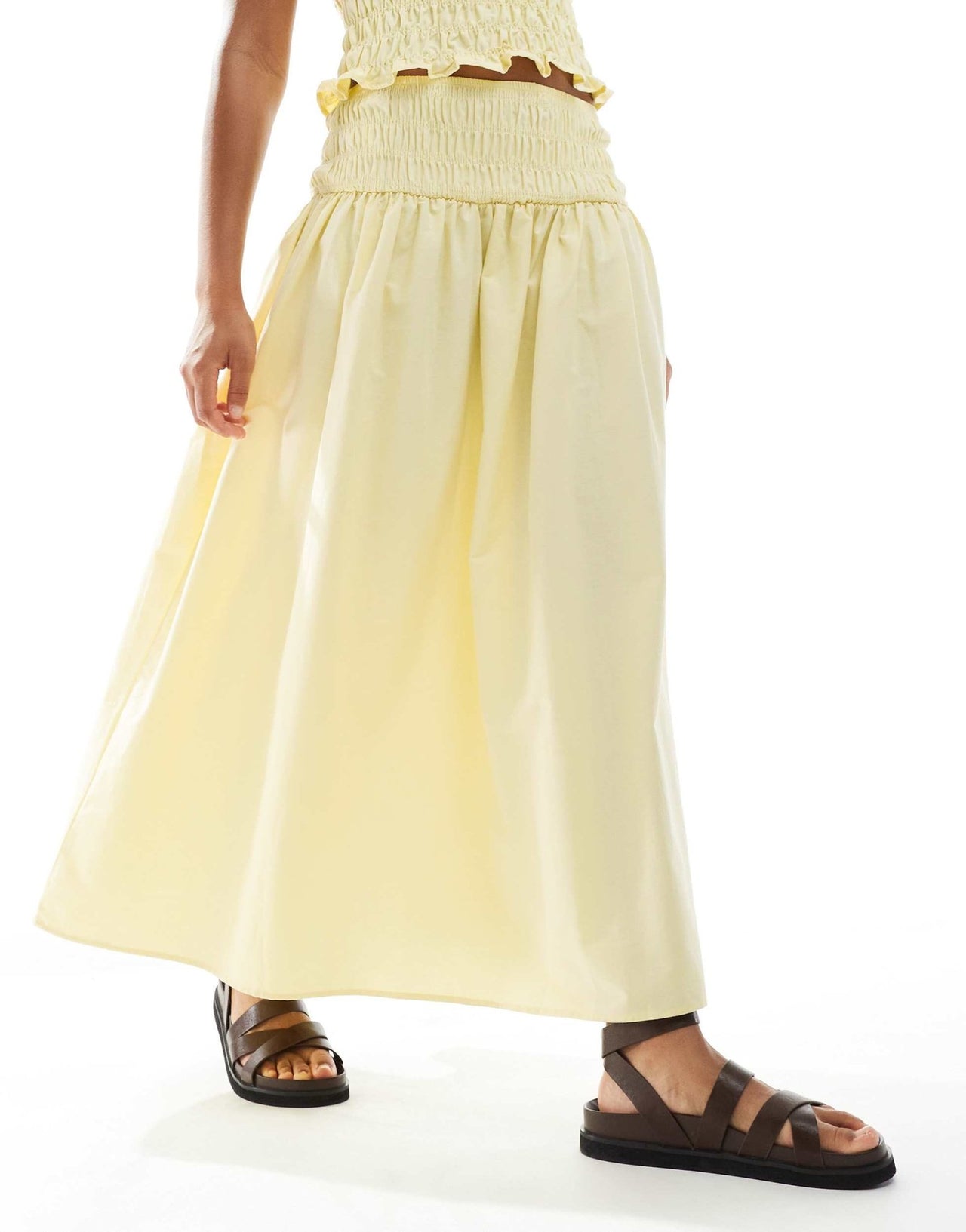 ASOS DESIGN linen blend shirred waist maxi skirt in buttermilk - ASOS Sample Sale EU Store