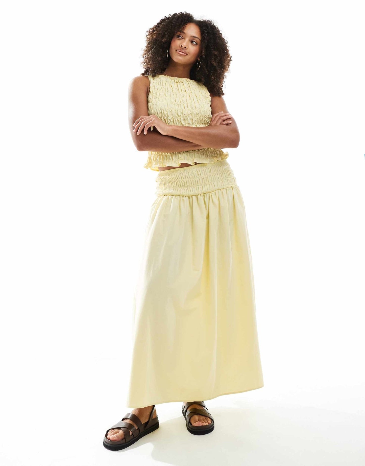 ASOS DESIGN linen blend shirred waist maxi skirt in buttermilk - ASOS Sample Sale EU Store