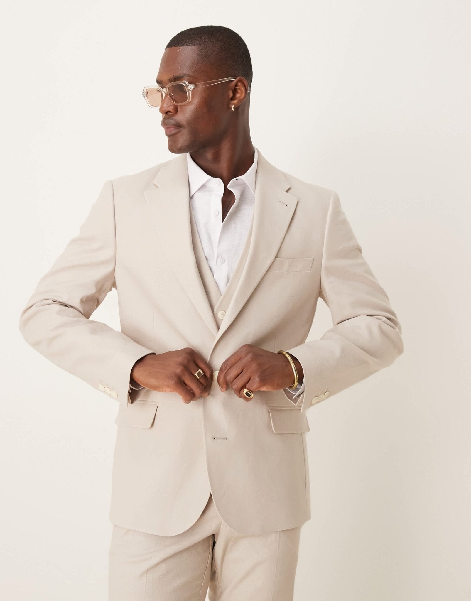 ASOS DESIGN linen blend skinny suit jacket in stone - ASOS Sample Sale EU Store