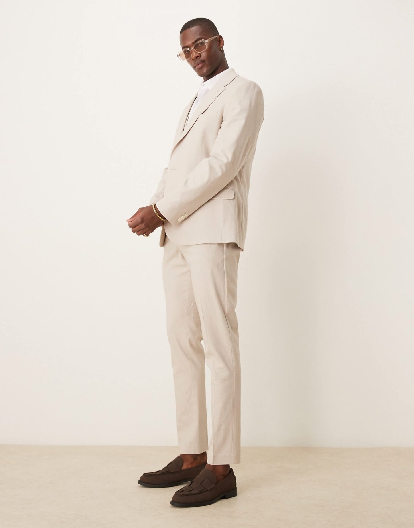 ASOS DESIGN linen blend skinny suit jacket in stone - ASOS Sample Sale EU Store