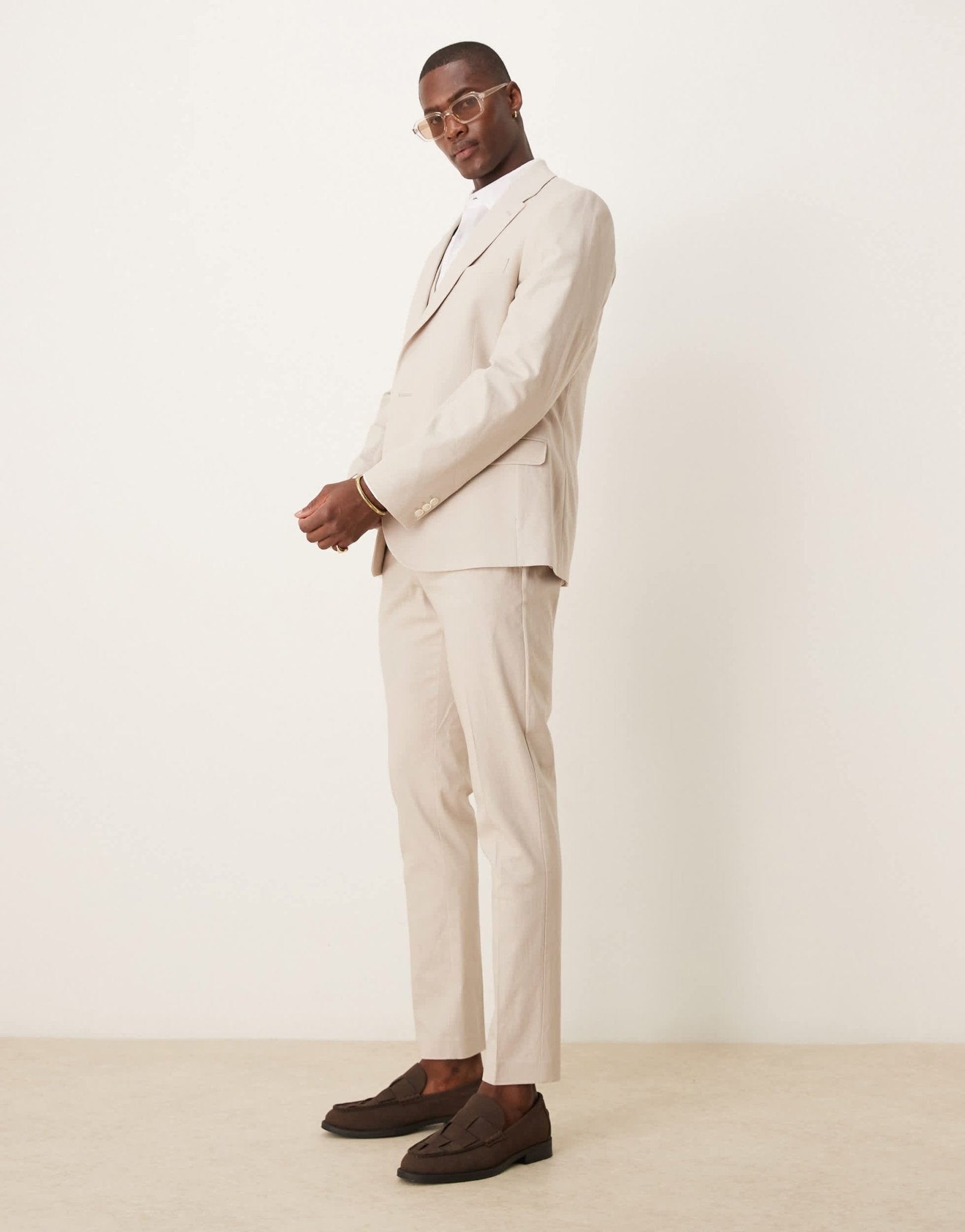 ASOS DESIGN linen blend skinny suit jacket in stone - ASOS Sample Sale EU Store