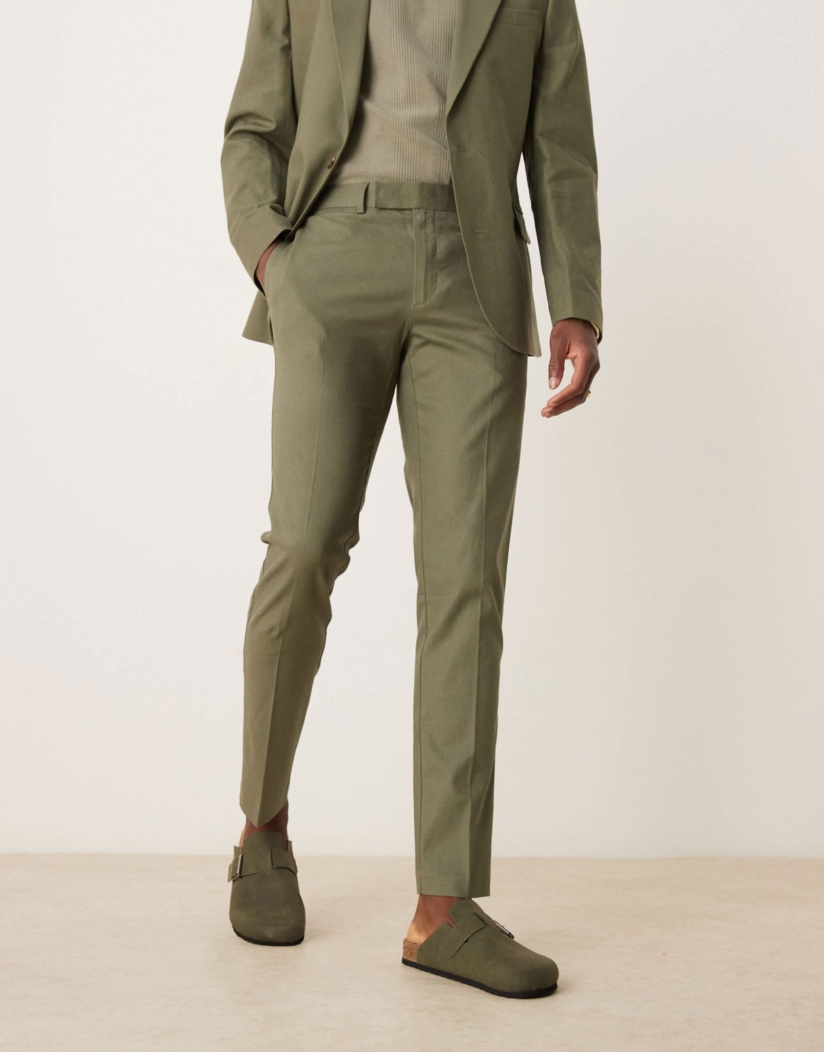 ASOS DESIGN linen blend skinny suit trousers in olive - ASOS Sample Sale EU Store