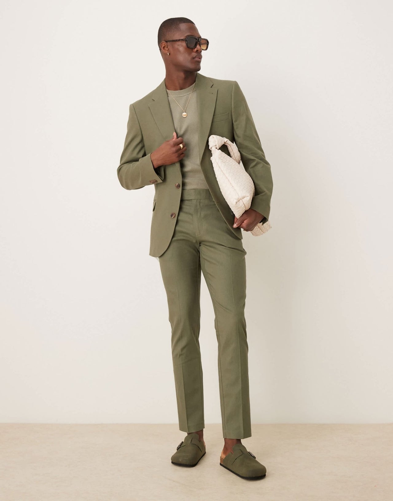 ASOS DESIGN linen blend skinny suit trousers in olive - ASOS Sample Sale EU Store