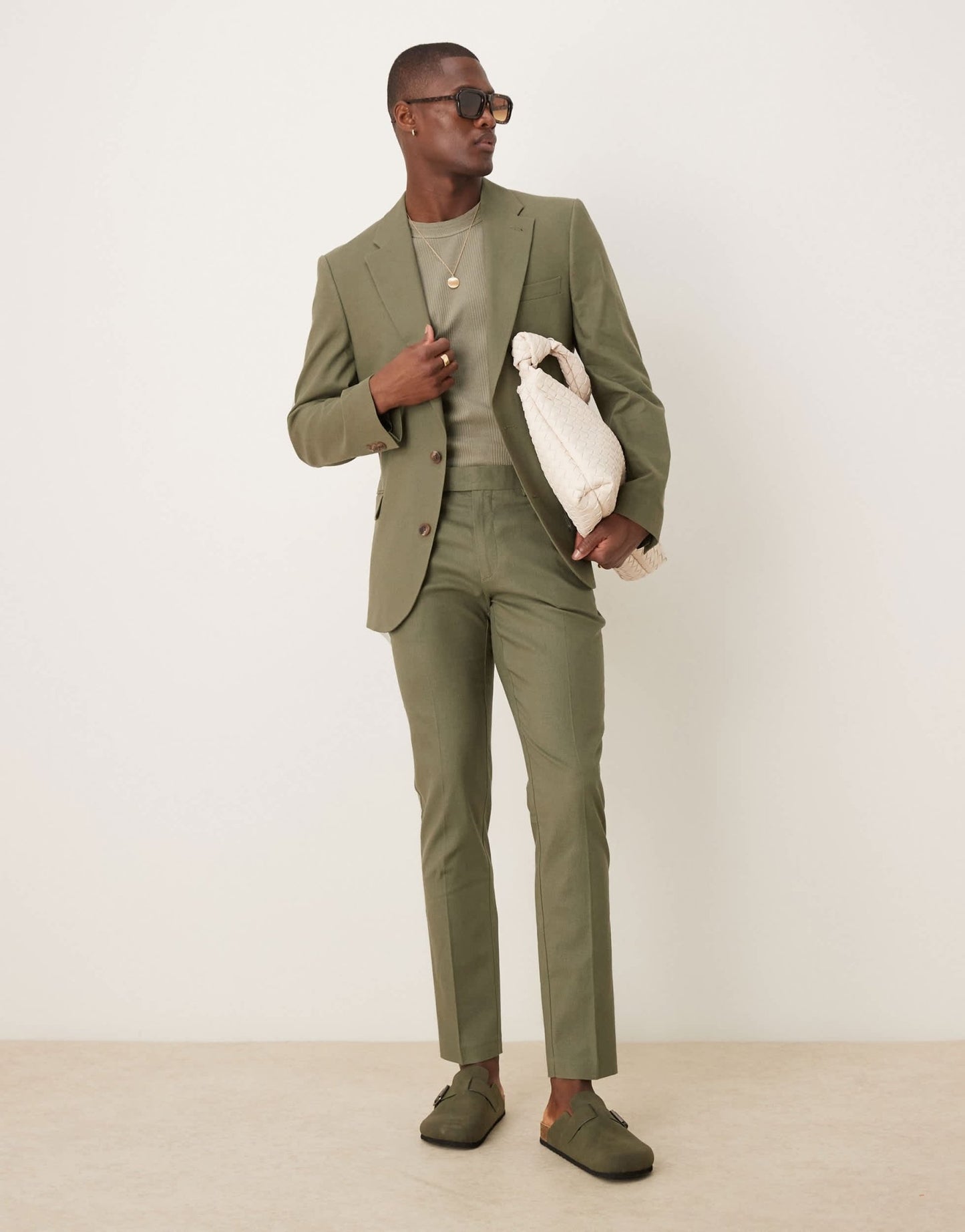 ASOS DESIGN linen blend skinny suit trousers in olive - ASOS Sample Sale EU Store