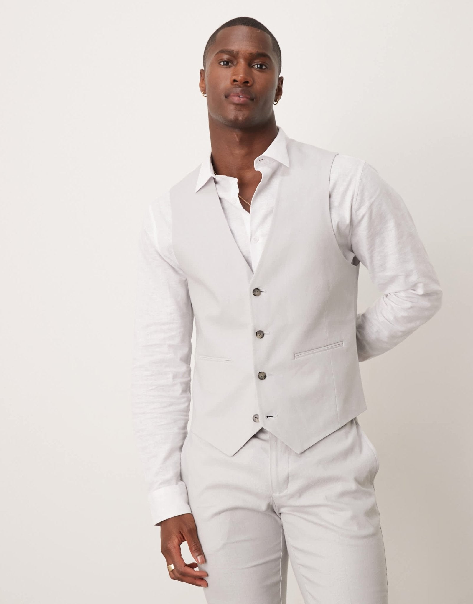 ASOS DESIGN linen blend skinny suit waistcoat in grey - ASOS Sample Sale EU Store