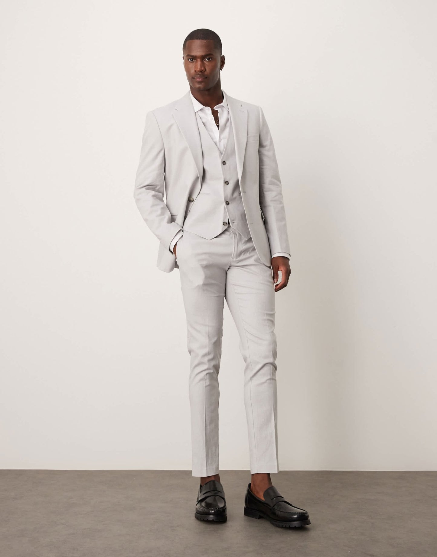 ASOS DESIGN linen blend skinny suit waistcoat in grey - ASOS Sample Sale EU Store