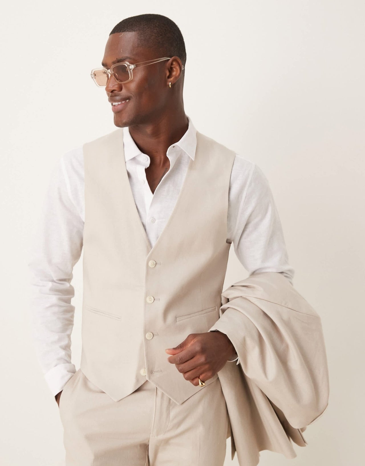 ASOS DESIGN linen blend skinny suit waistcoat in stone - ASOS Sample Sale EU Store