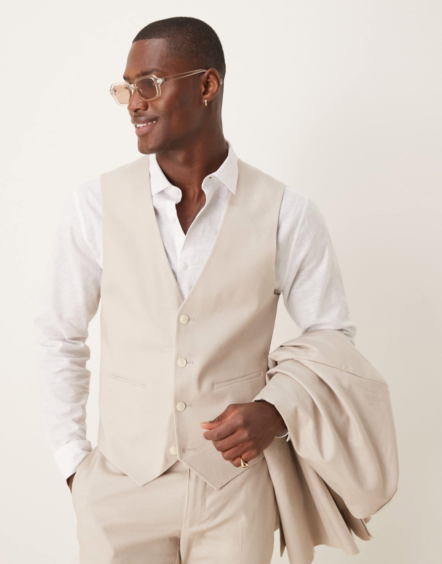 ASOS DESIGN linen blend skinny suit waistcoat in stone - ASOS Sample Sale EU Store