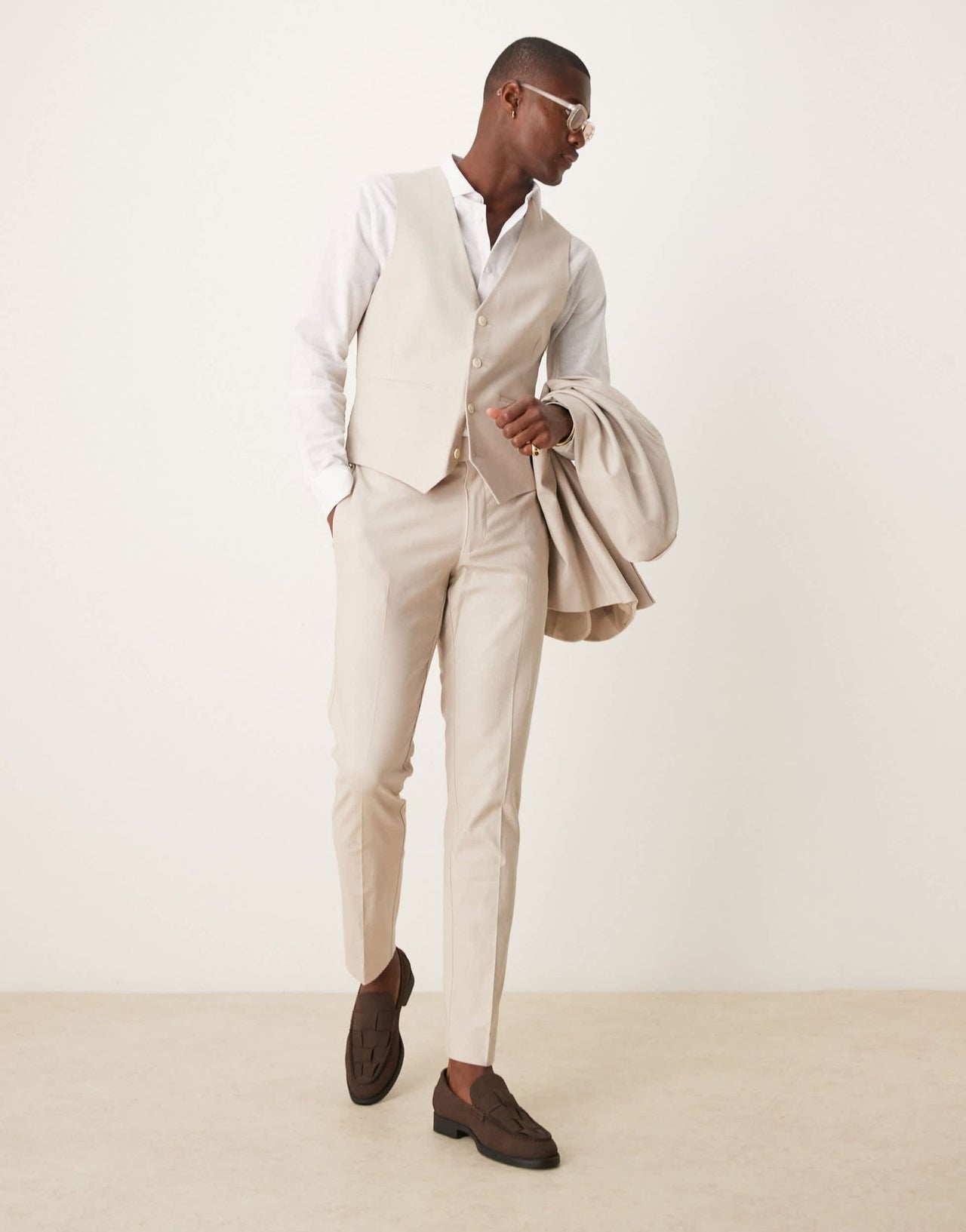 ASOS DESIGN linen blend skinny suit waistcoat in stone - ASOS Sample Sale EU Store