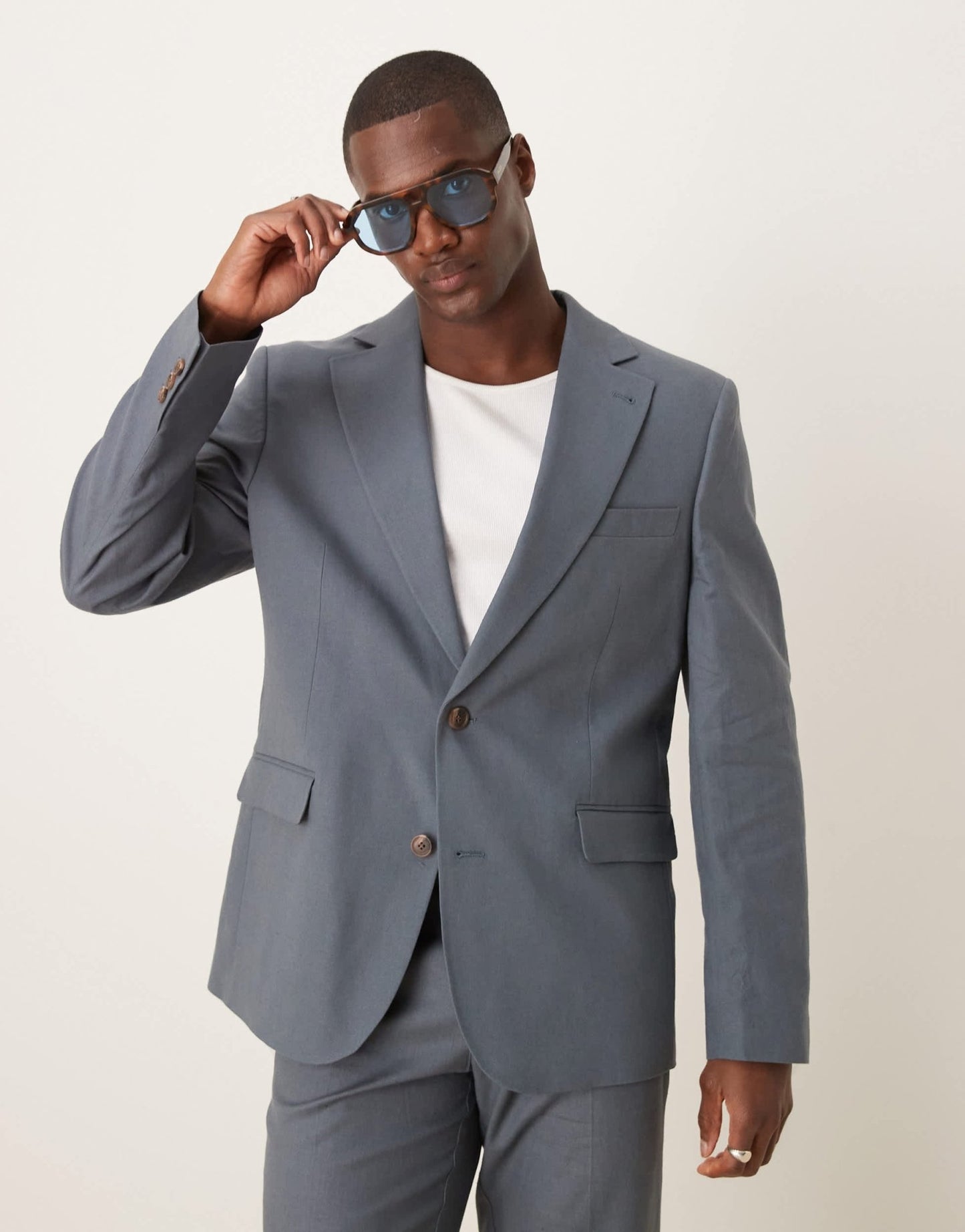 ASOS DESIGN linen blend slim suit jacket in blue - ASOS Sample Sale EU Store