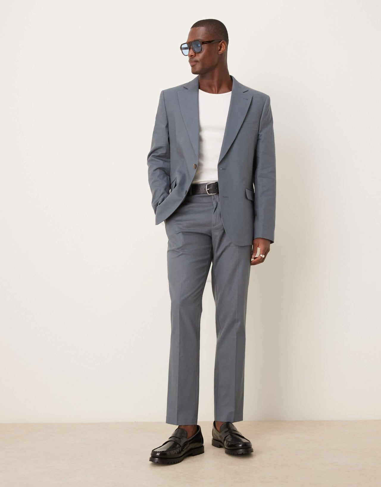 ASOS DESIGN linen blend slim suit jacket in blue - ASOS Sample Sale EU Store