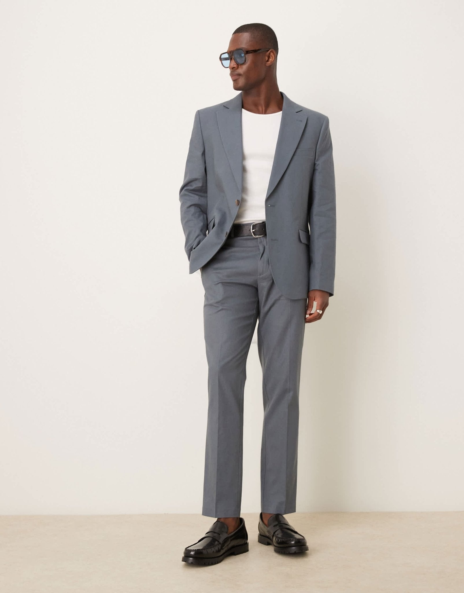 ASOS DESIGN linen blend slim suit jacket in blue - ASOS Sample Sale EU Store