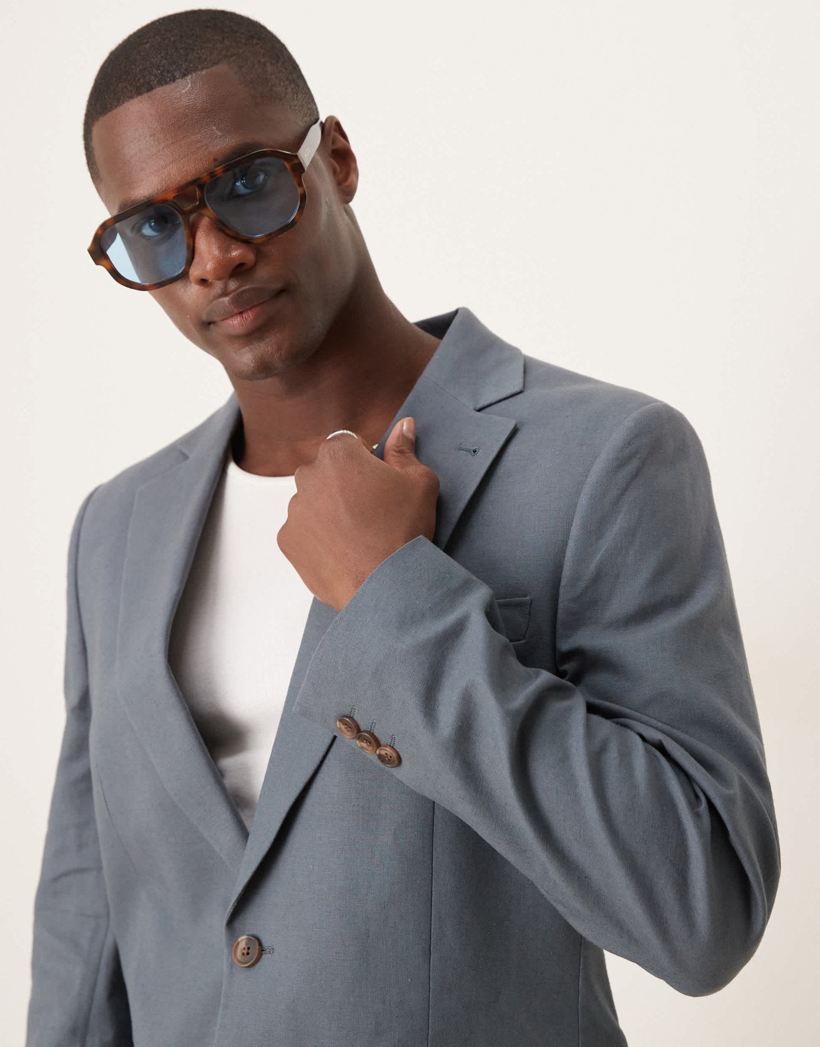 ASOS DESIGN linen blend slim suit jacket in blue - ASOS Sample Sale EU Store