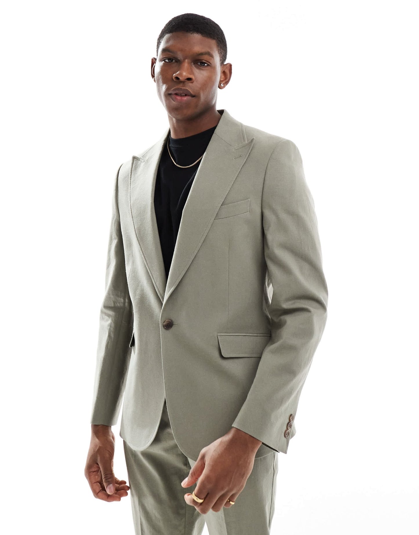 ASOS DESIGN linen blend slim suit jacket in khaki - ASOS Sample Sale EU Store