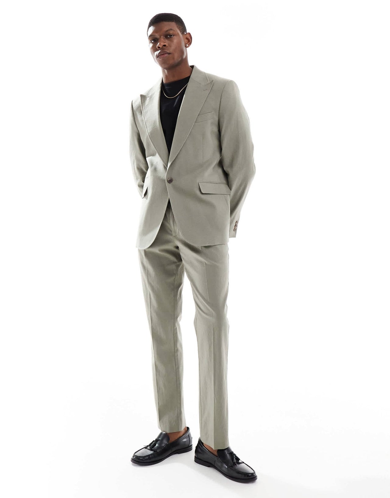 ASOS DESIGN linen blend slim suit jacket in khaki - ASOS Sample Sale EU Store