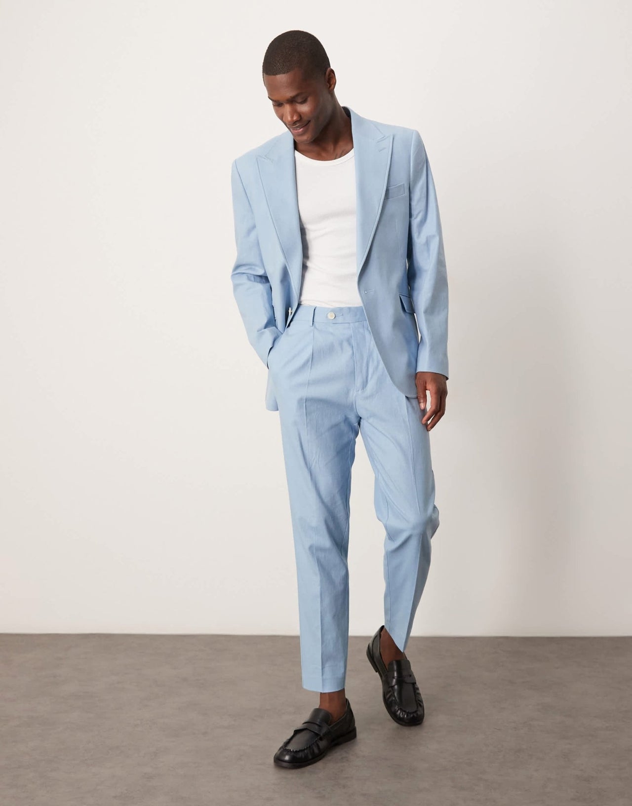 ASOS DESIGN linen blend slim suit jacket in light blue - ASOS Sample Sale EU Store