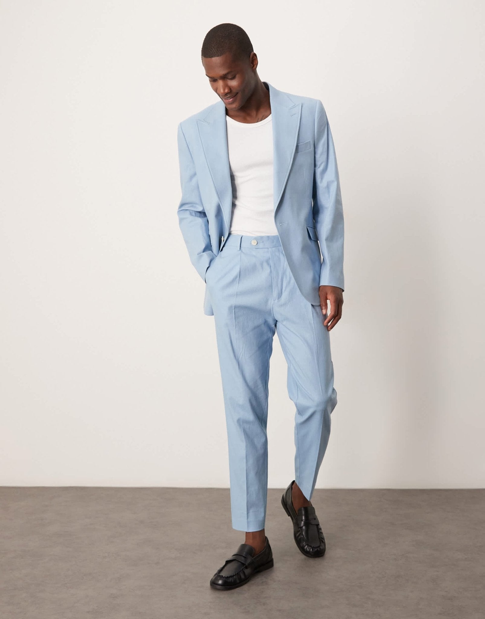 ASOS DESIGN linen blend slim suit jacket in light blue - ASOS Sample Sale EU Store