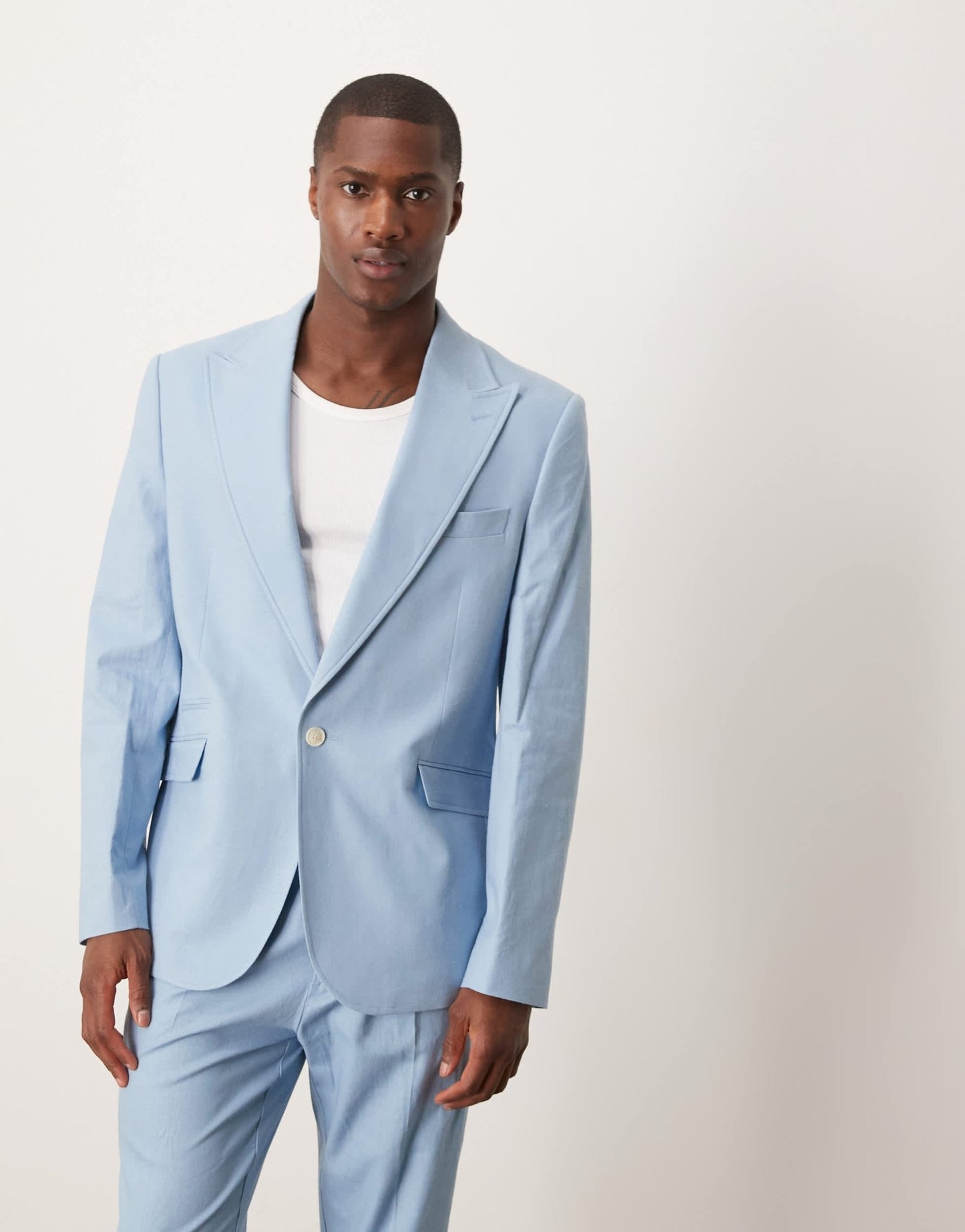 ASOS DESIGN linen blend slim suit jacket in light blue - ASOS Sample Sale EU Store