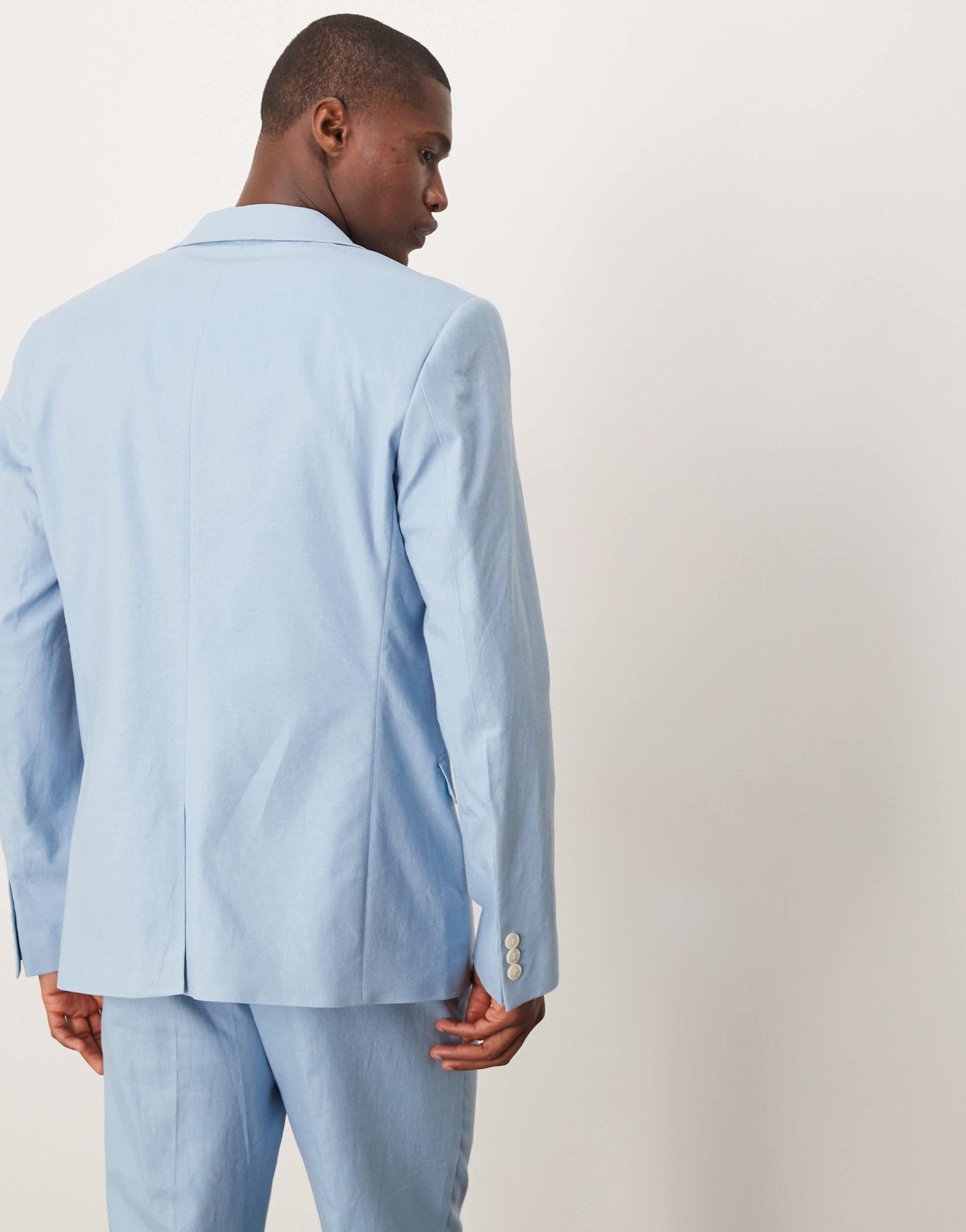 ASOS DESIGN linen blend slim suit jacket in light blue - ASOS Sample Sale EU Store