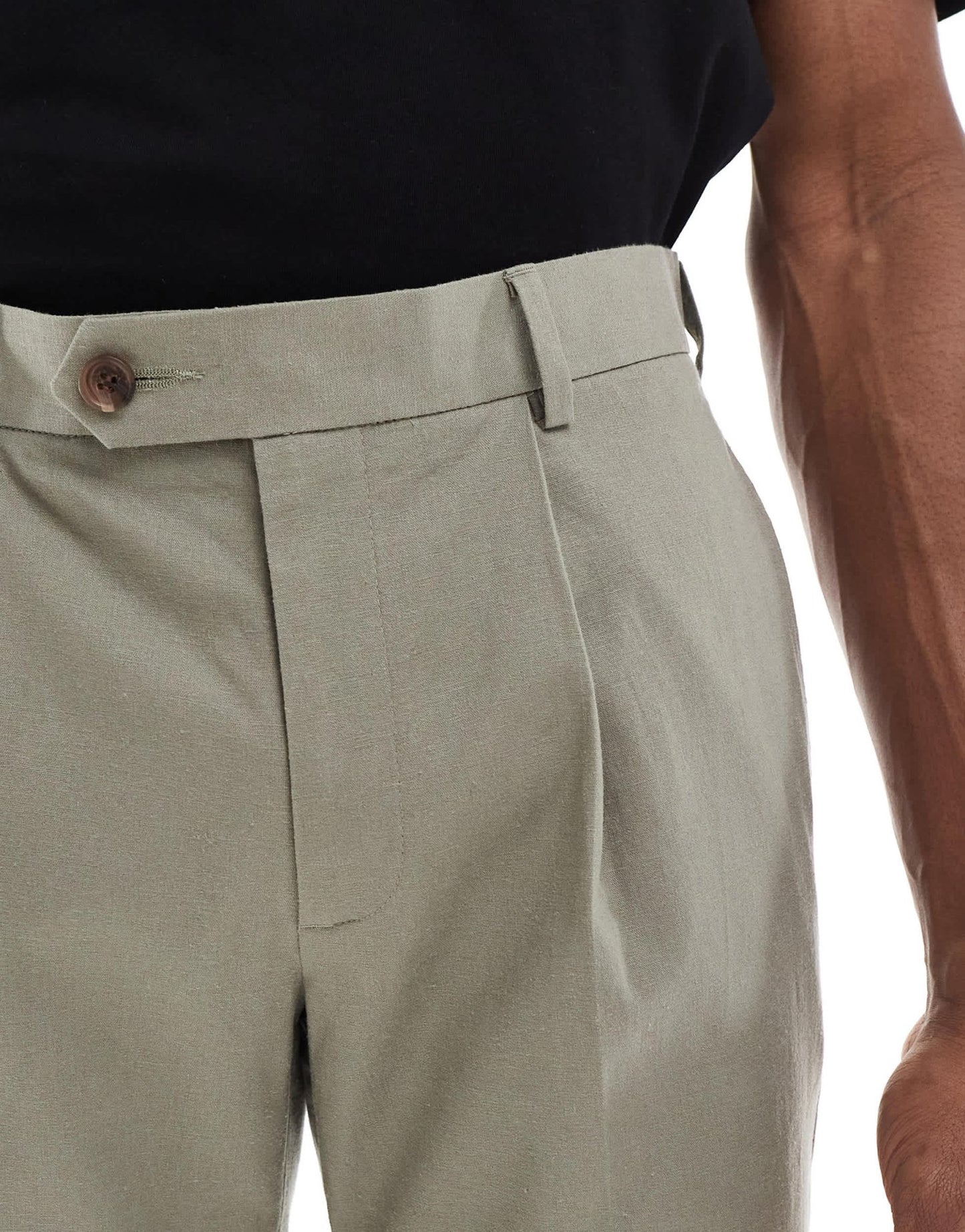 ASOS DESIGN linen blend slim suit trousers in khaki - ASOS Sample Sale EU Store