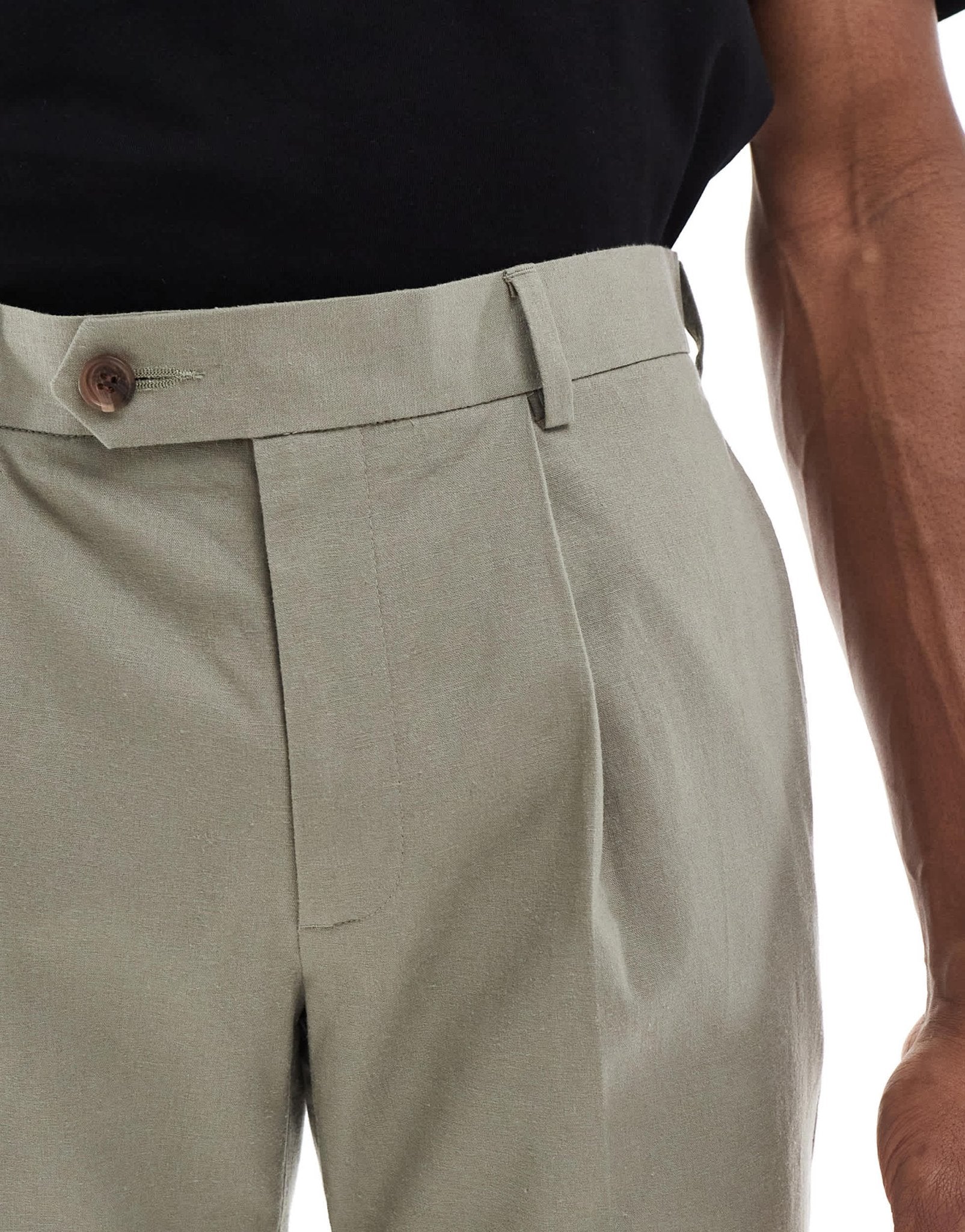 ASOS DESIGN linen blend slim suit trousers in khaki - ASOS Sample Sale EU Store