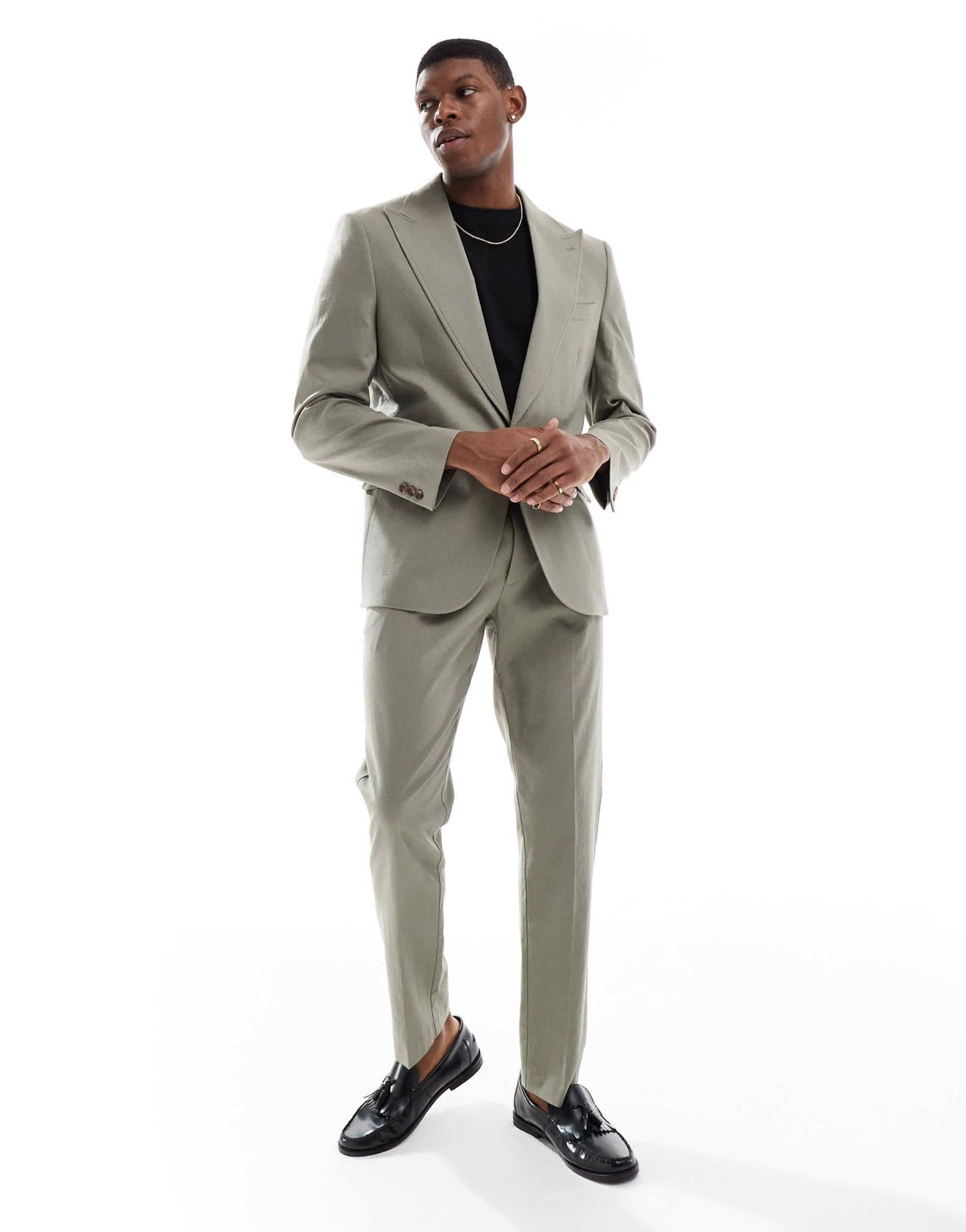 ASOS DESIGN linen blend slim suit trousers in khaki - ASOS Sample Sale EU Store