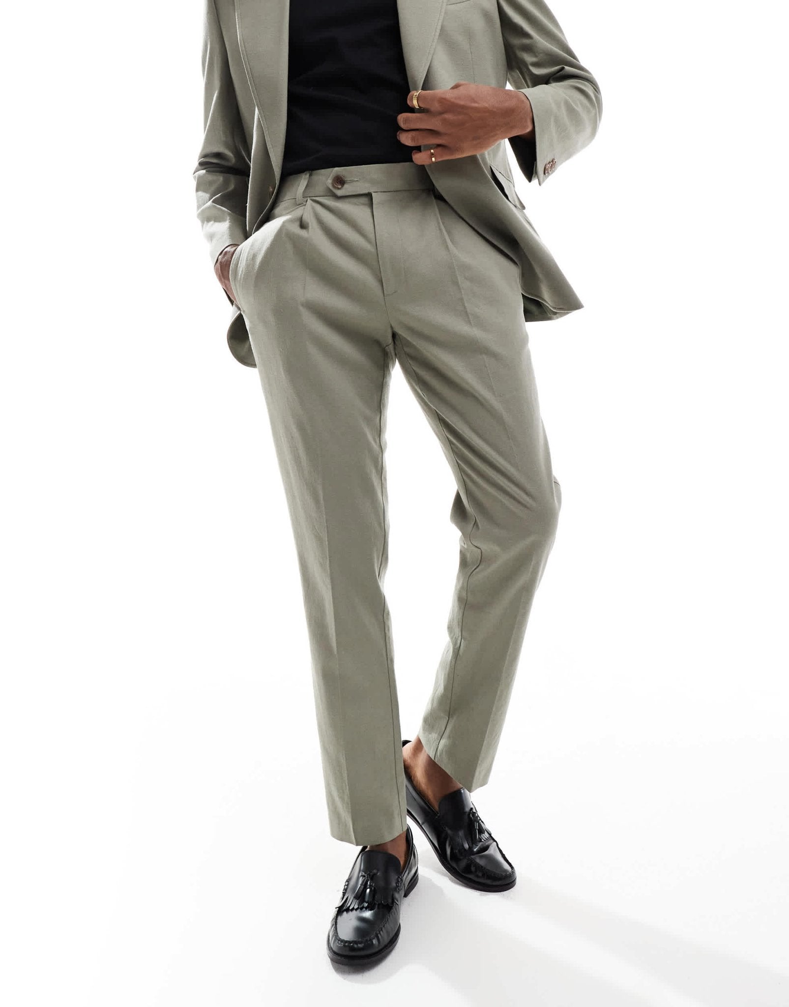 ASOS DESIGN linen blend slim suit trousers in khaki - ASOS Sample Sale EU Store