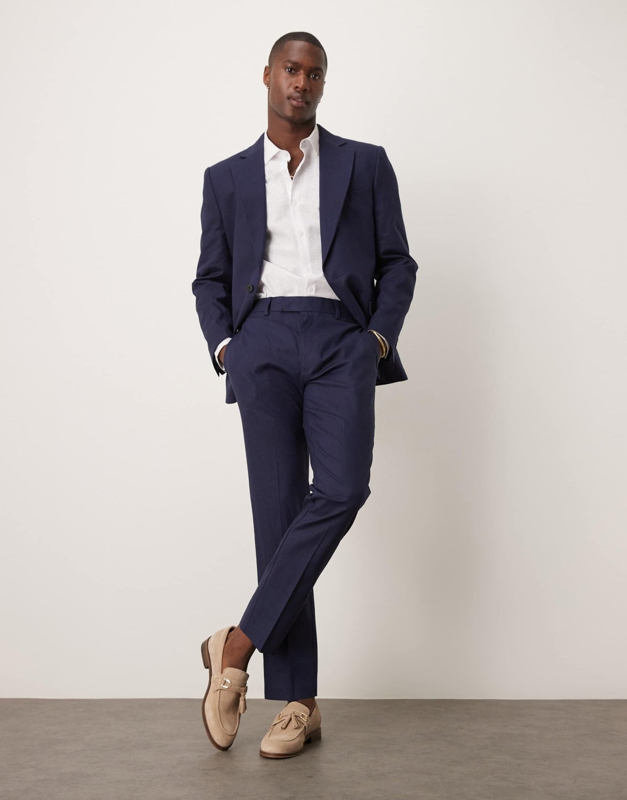 ASOS DESIGN linen blend slim suit trousers in navy - ASOS Sample Sale EU Store