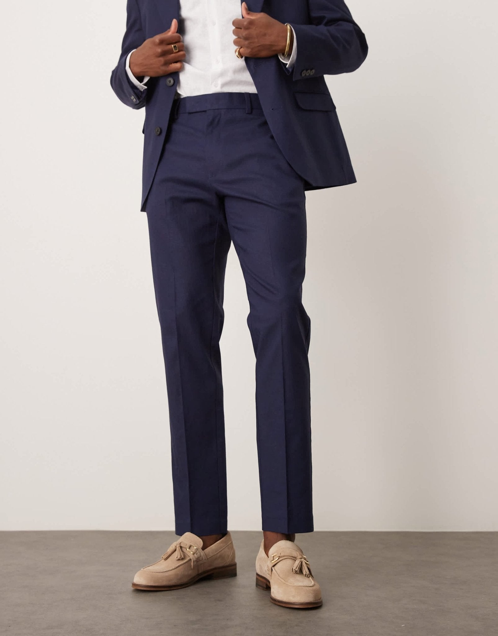 ASOS DESIGN linen blend slim suit trousers in navy - ASOS Sample Sale EU Store