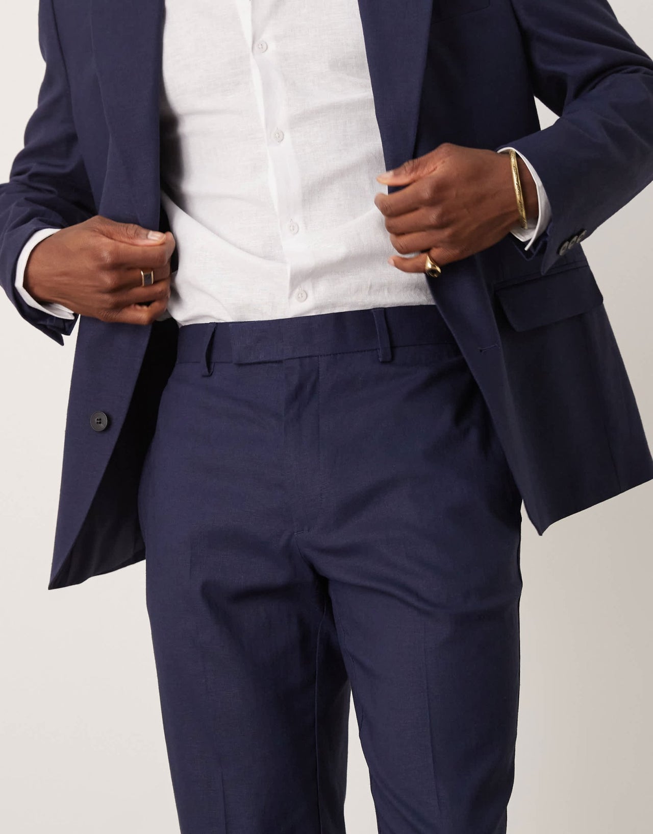 ASOS DESIGN linen blend slim suit trousers in navy - ASOS Sample Sale EU Store